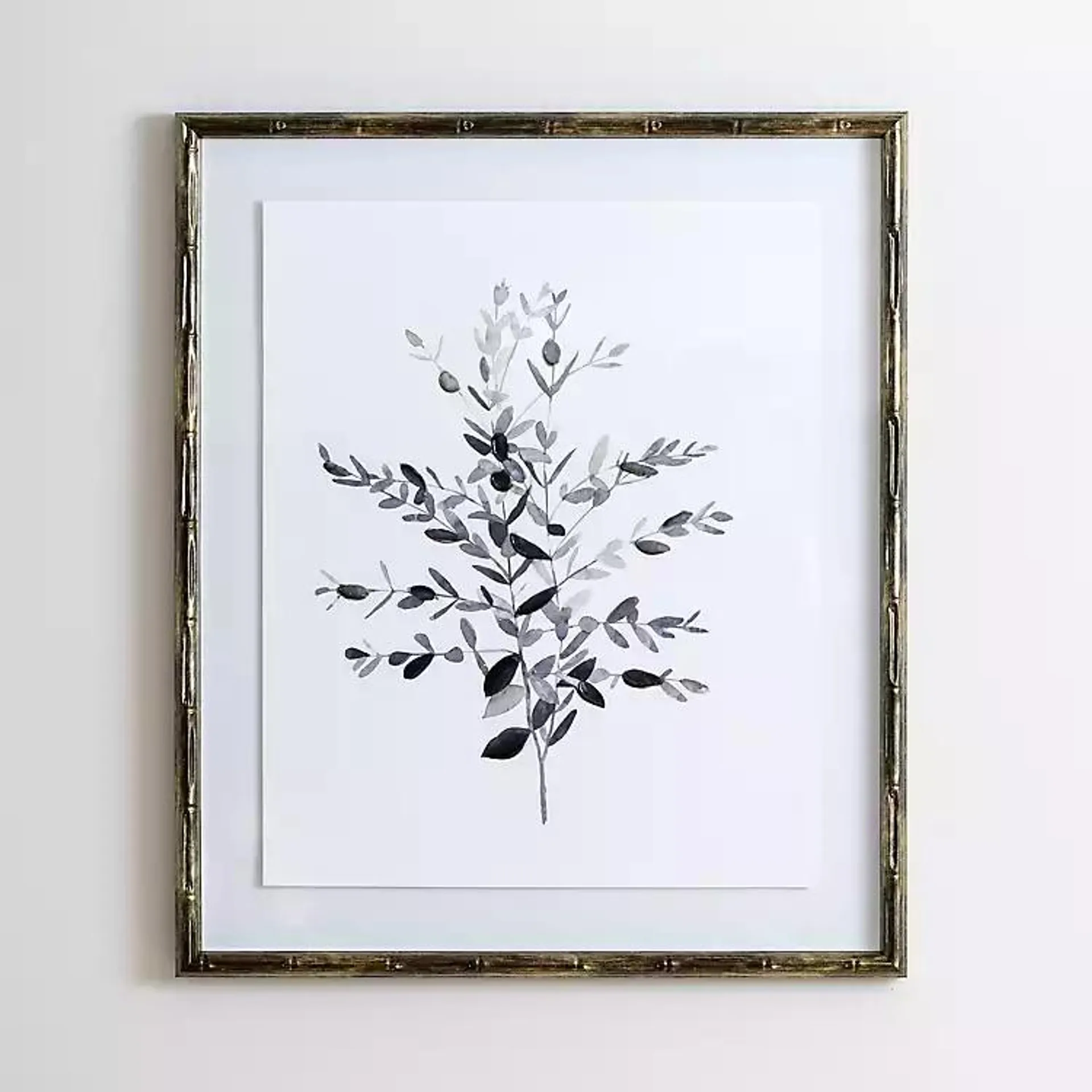 Greige Leaves II Bamboo Frame Art Print