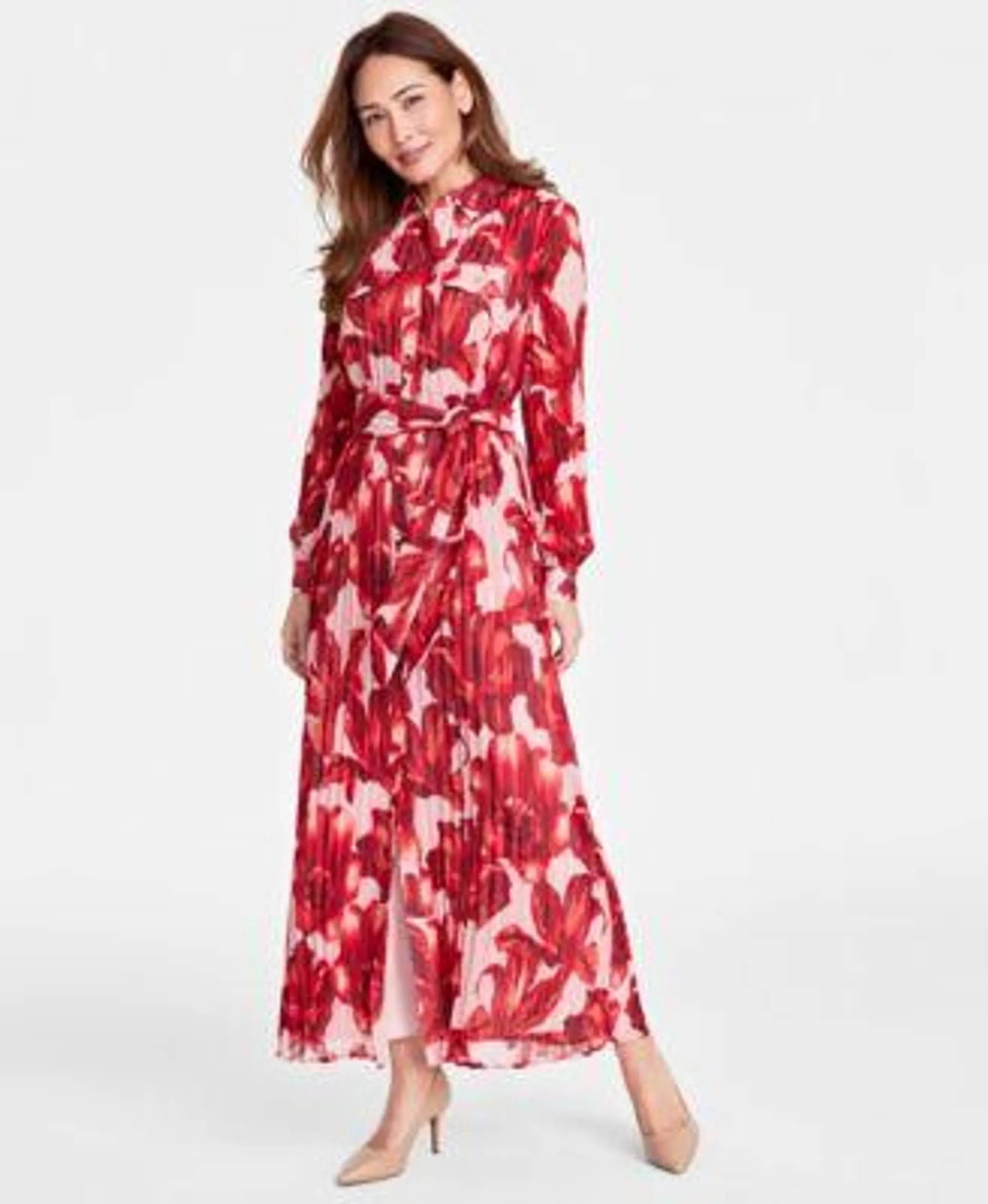 Women's Floral-Print Pleated Utility Shirtdress, Created for Macy's