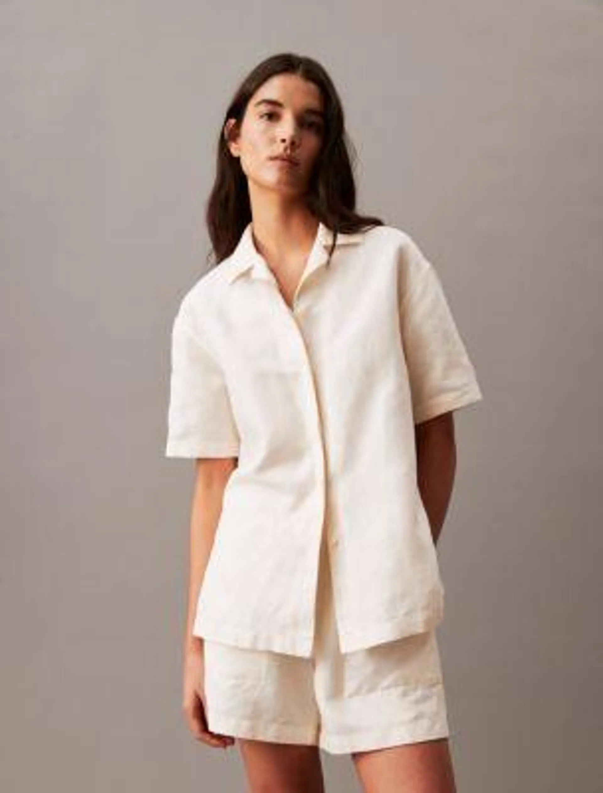 Linen Blend Camp Button-Down Shirt