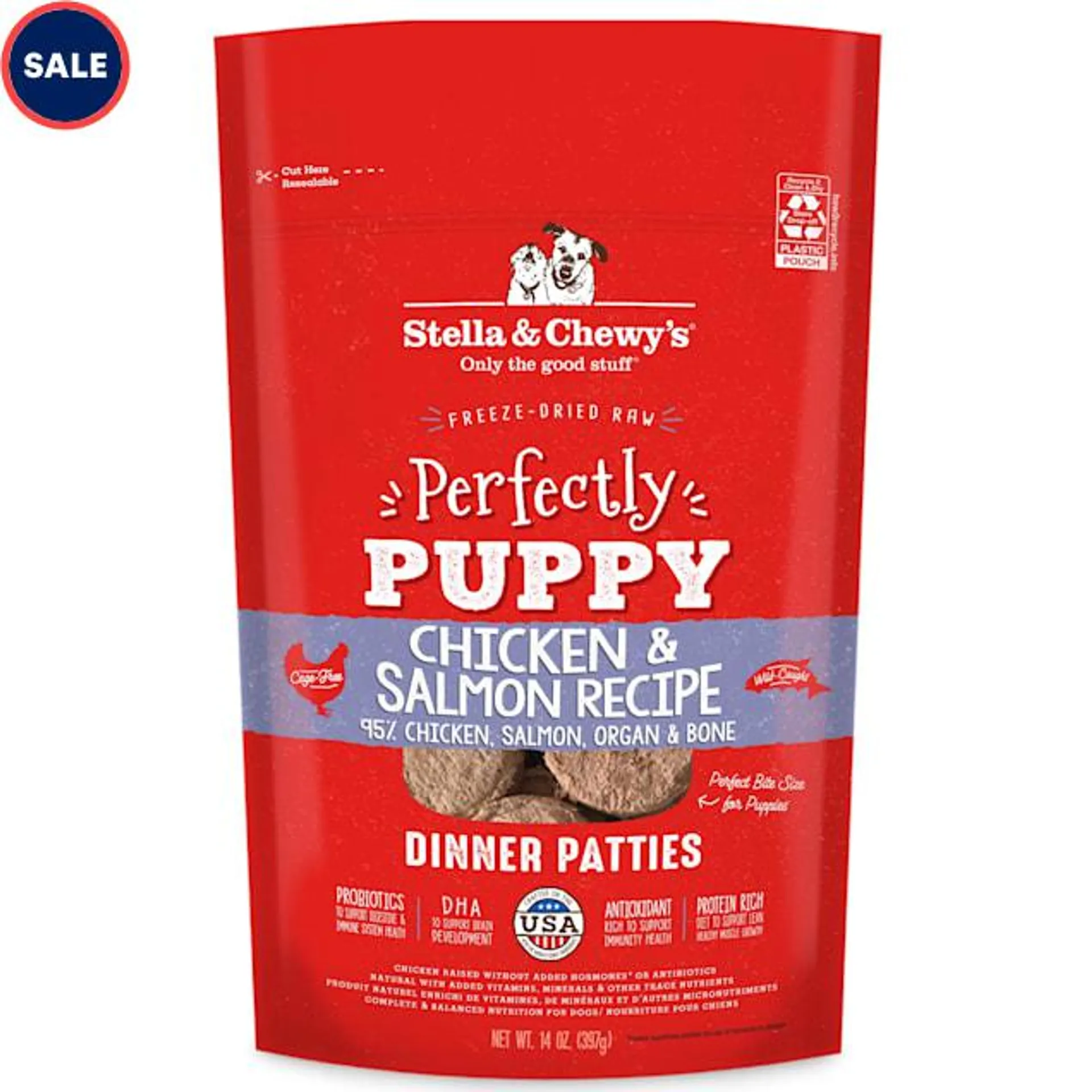 Stella & Chewy's Freeze Dried Raw Dinner Patties Protein Rich Perfectly Puppy Chicken & Salmon Recipe Dry Dog Food, 14 oz.
