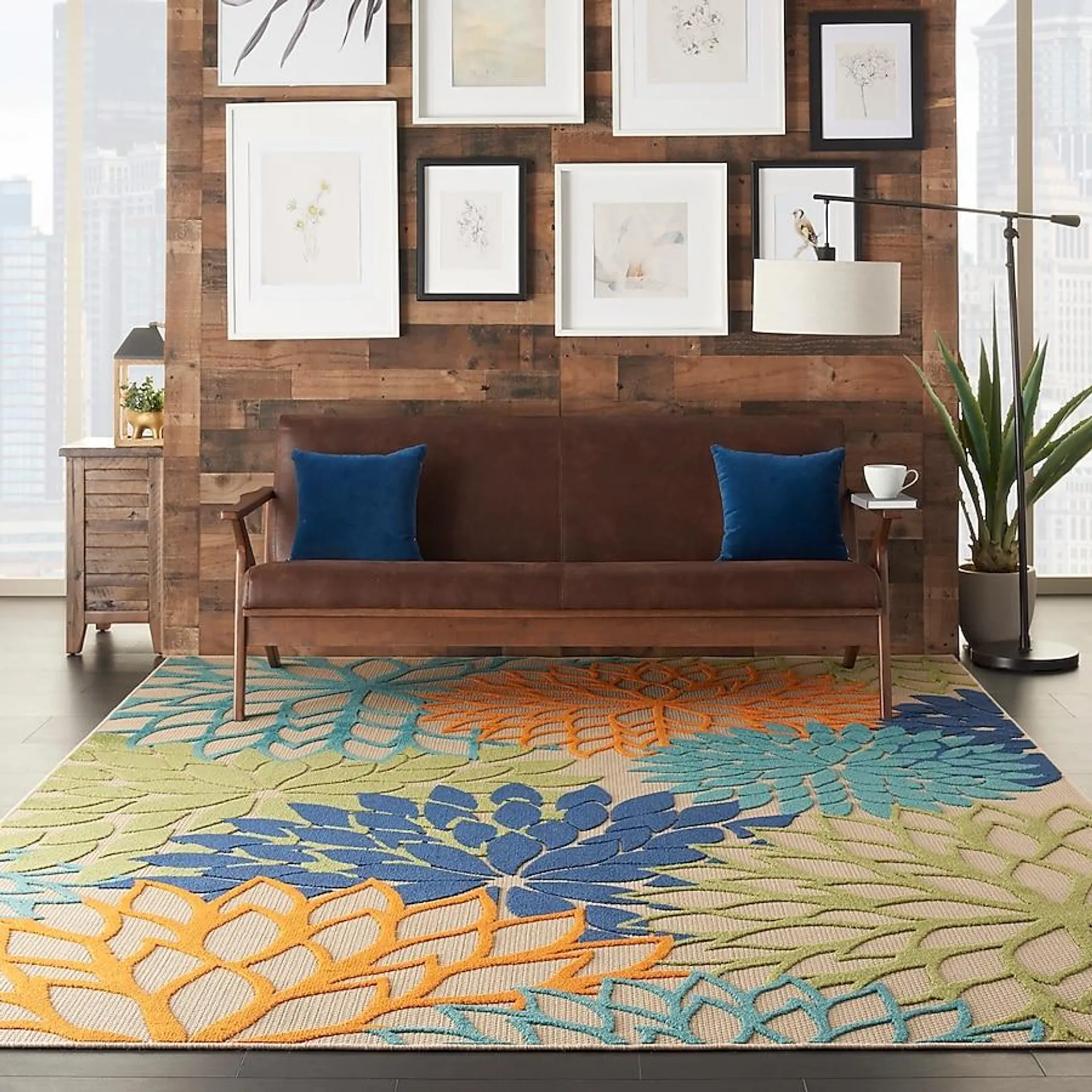 Nourison Aloha 8 x 10 (ft) Polypropylene Multicolor Rectangular Indoor/Outdoor Abstract Tropical Area rug