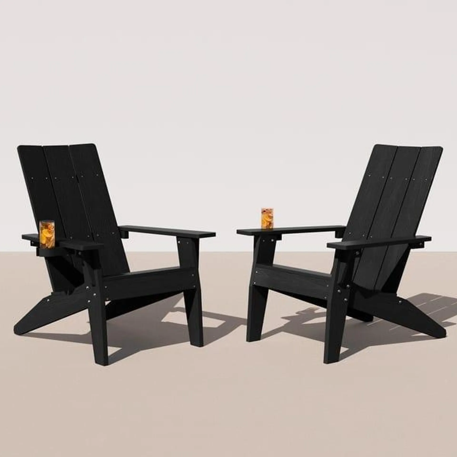 WINSOON All Weather HIPS Outdoor Adirondack Chairs with Cup Holder Set of 2