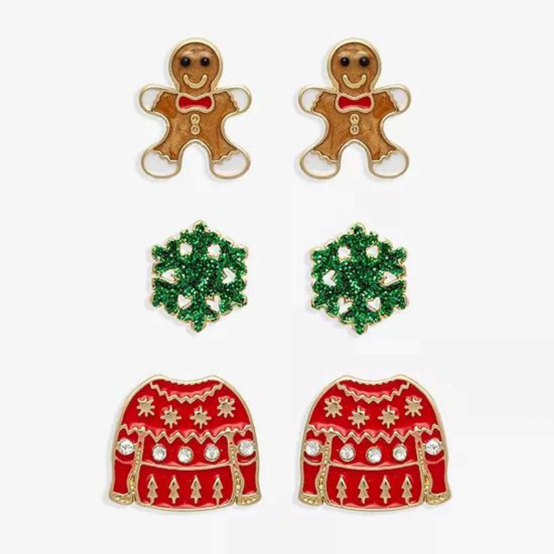 Mixit Silver Tone Snowflake, Sweater & Gingerbread 3 Pair Cubic Zirconia Earring Set