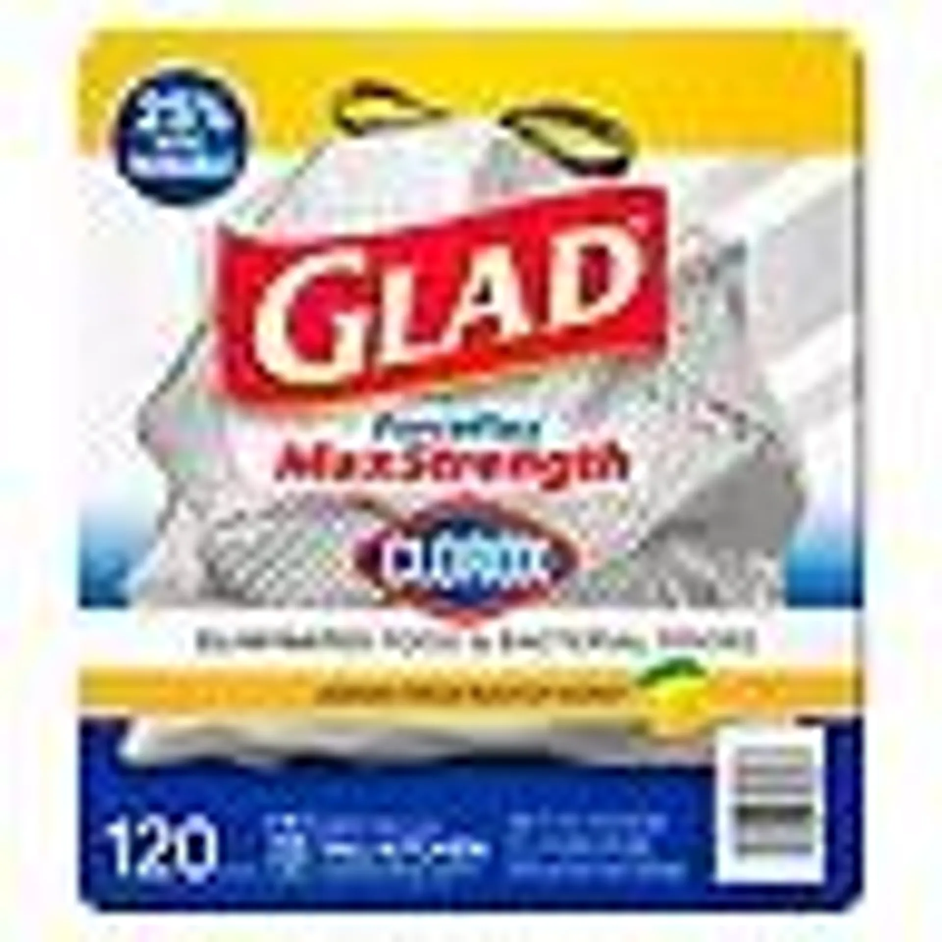 Glad ForceFlex Tall Kitchen Trash Bags With Clorox, Lemon Fresh Bleach Scent 13 gal., 120 ct.