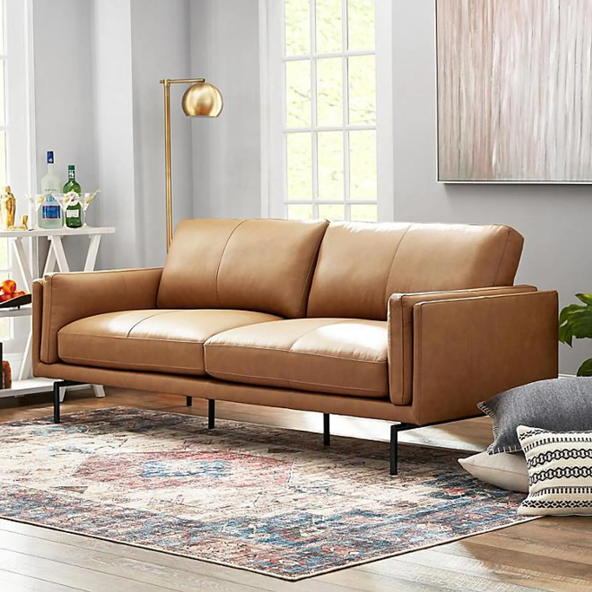 Member's Mark Asher Modern Leather Sofa, Camel