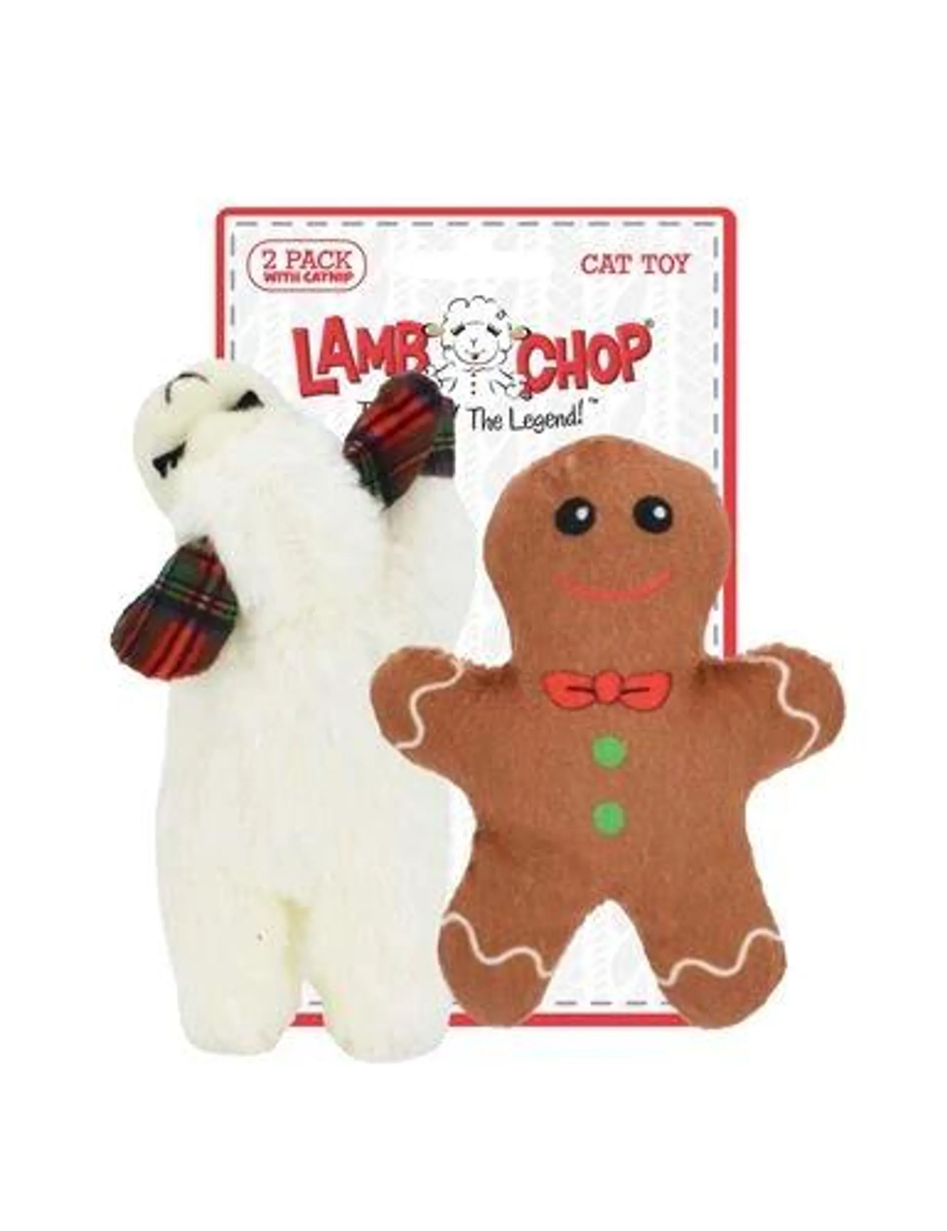 Multipet Lamb Chop With Gingerbread Cat Toy, 2 Count