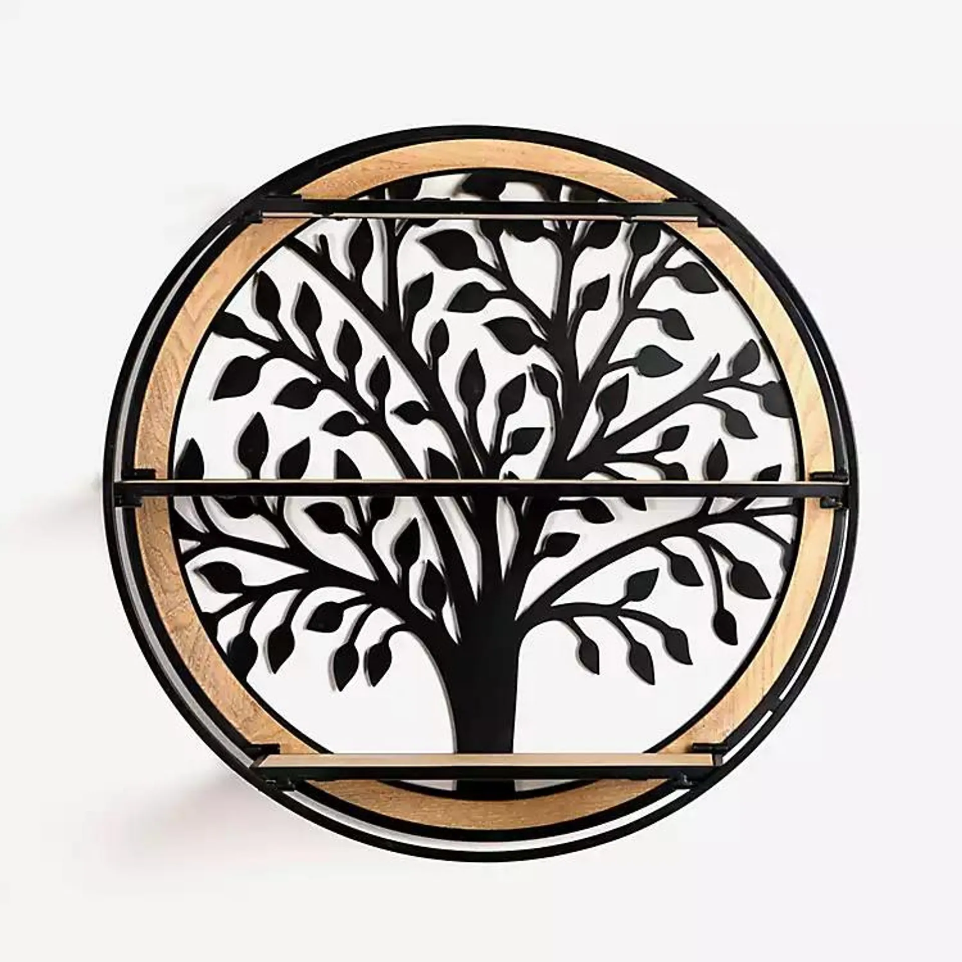 Round Metal Tree 3-Tier Wall Shelf