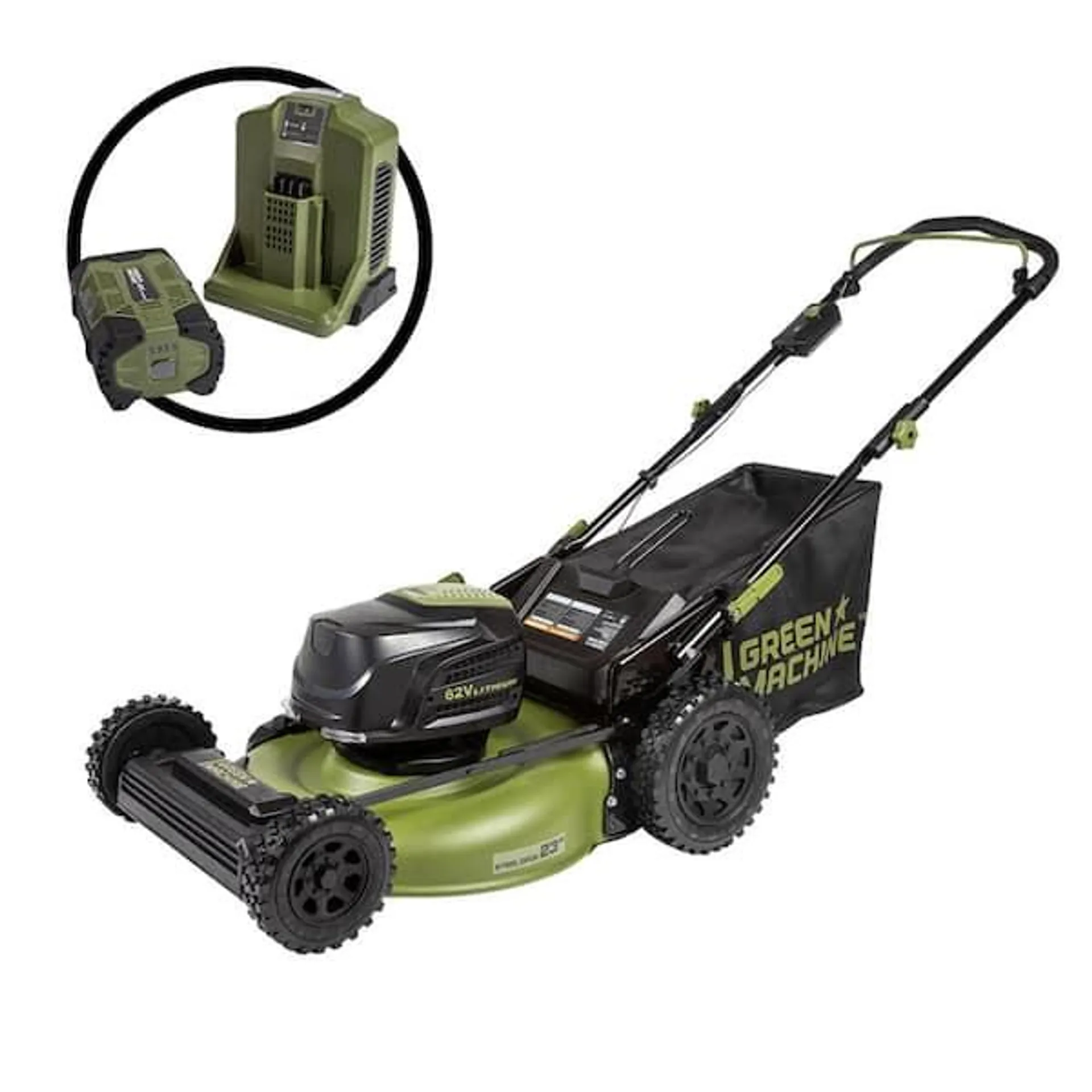 62V Cordless 3-in-1 High Wheel Push Walk Behind Mower, Brushless 22 In. Cutting Width with 4Ah Battery and Rapid Charger