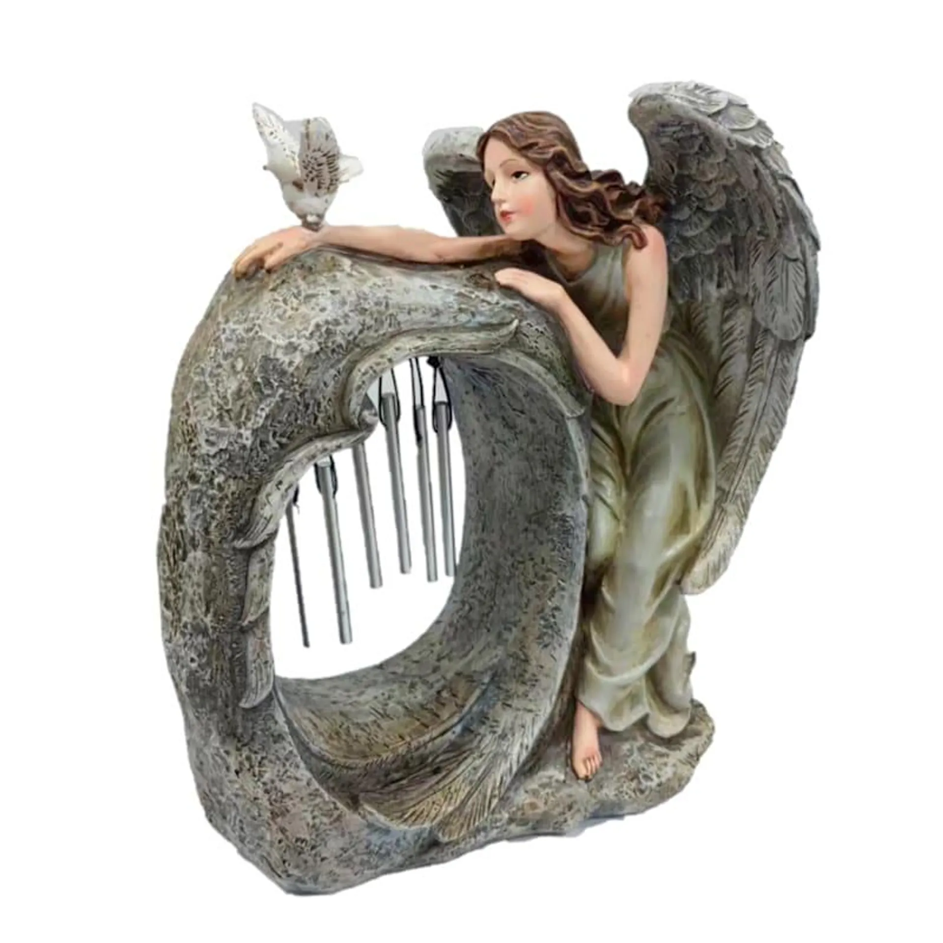 Angel Harp Chime Outdoor Garden Statue, 11"