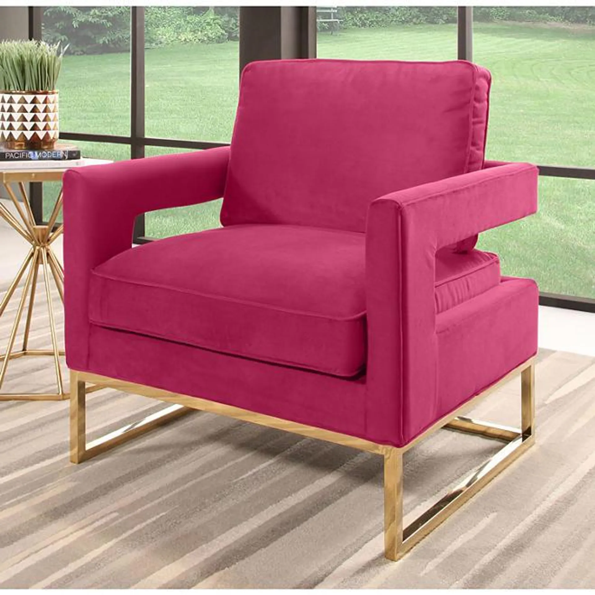 Jupiter Velvet Armchair with Stainless Steel Base, Rose