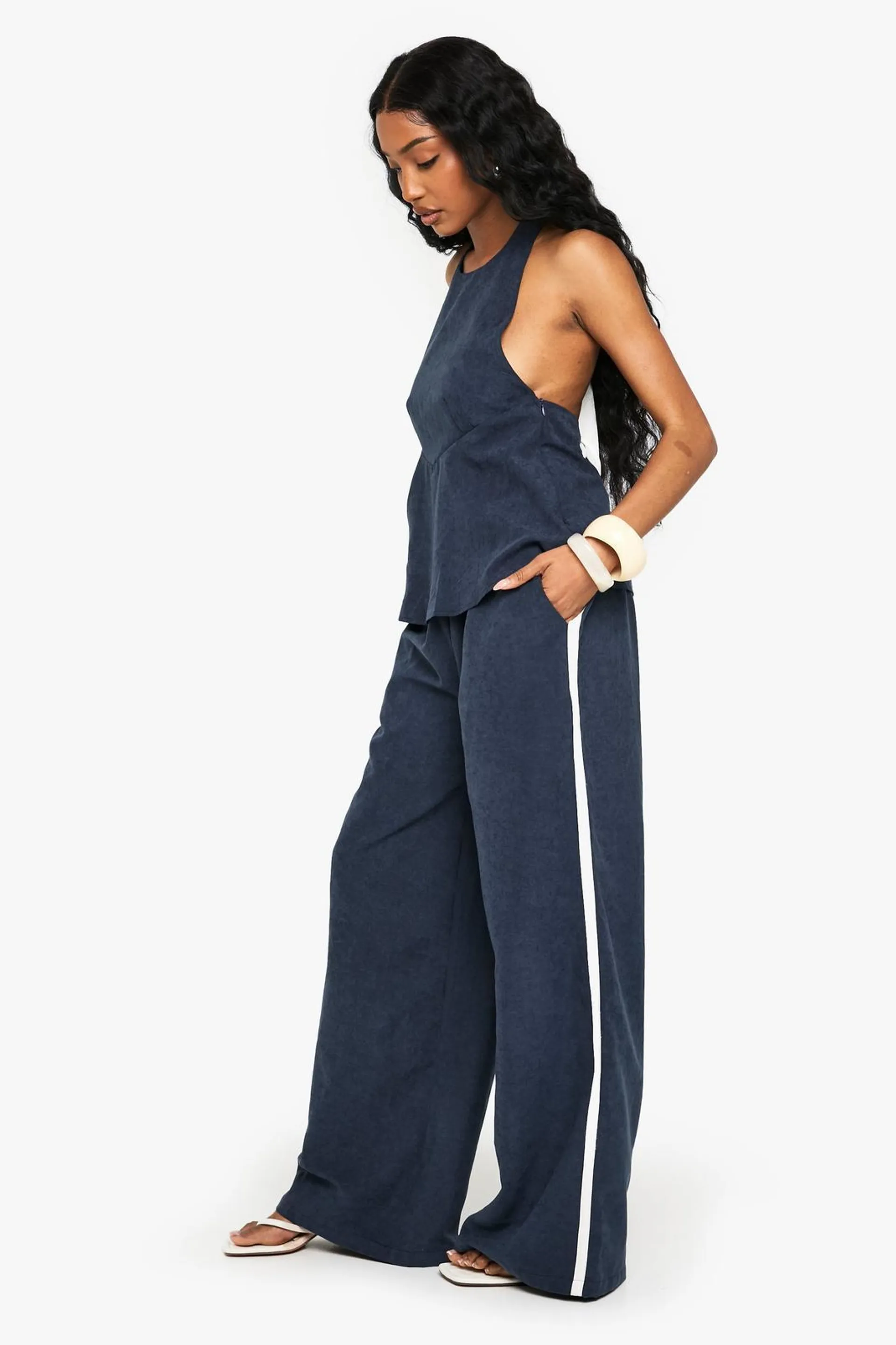 Peached Halterneck Top & Side Stripe Trouser Co-ord