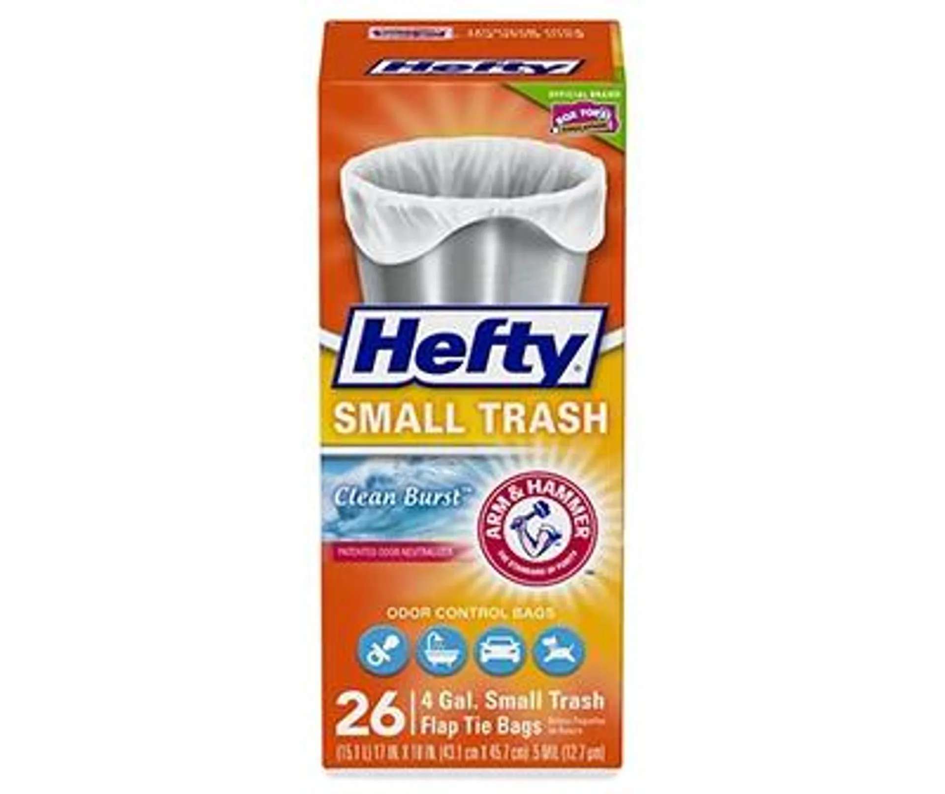 Hefty 4 Gal. Small Trash Flap Tie Bags 26 ct Clean Burst Box