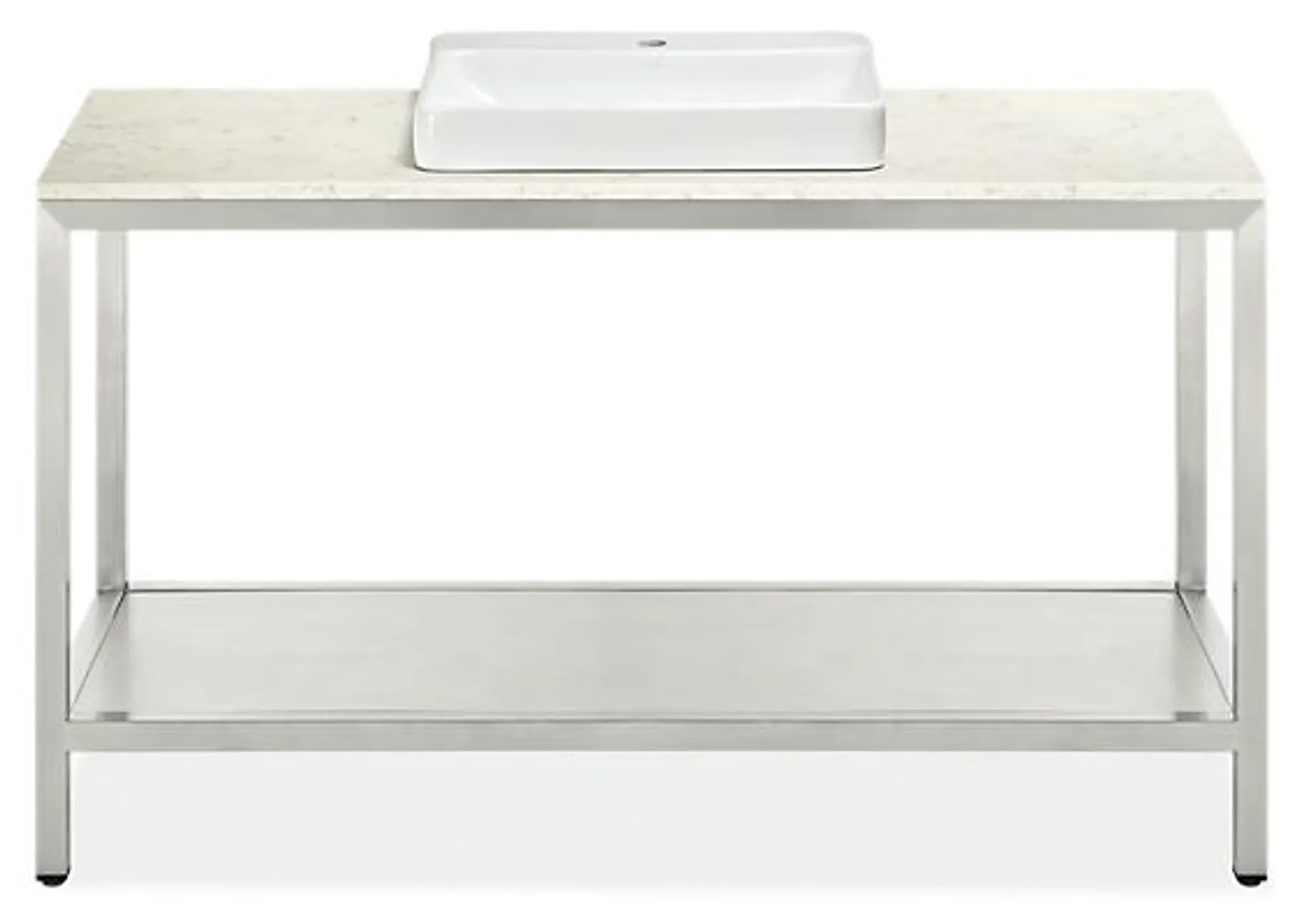 Parsons 60w 21.75d 37.25h Bath Vanity in SS w/MBLD WHT Top & 1-Hole Vessel Sink