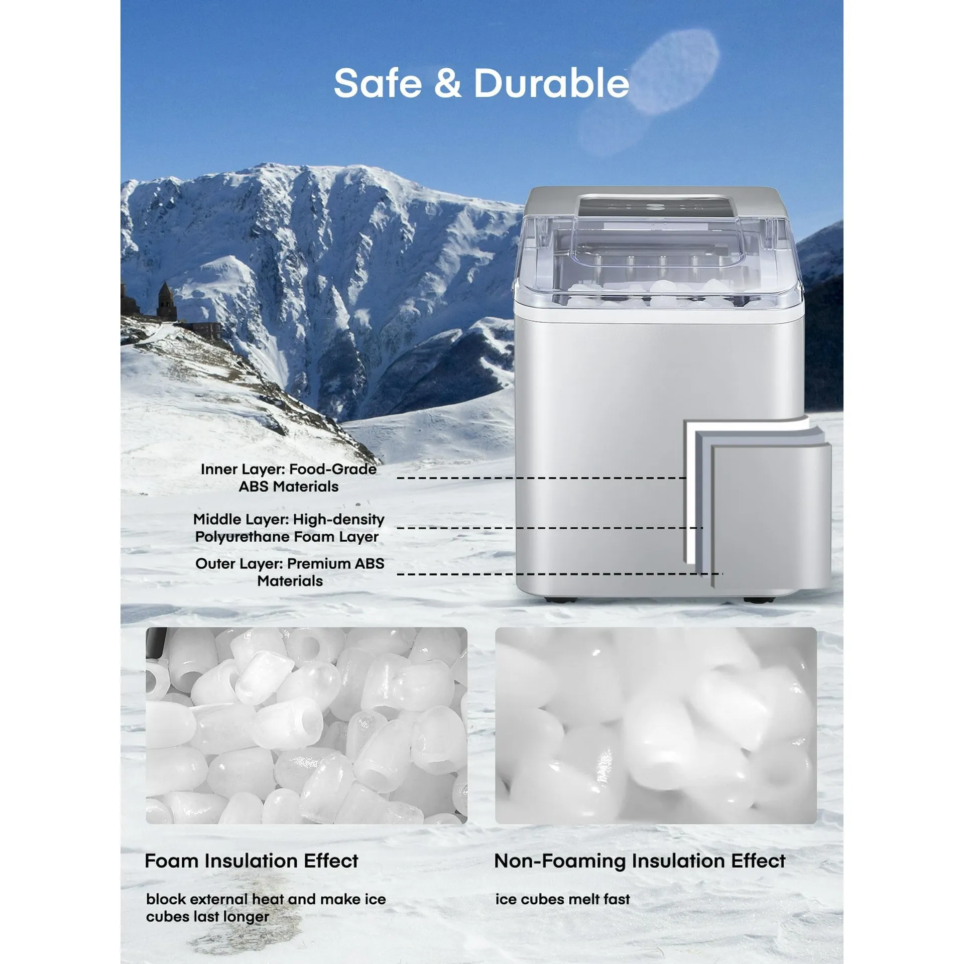 Ice Maker Countertop 2 Ice Sizes, 30 lbs Bullet Ice in 24H, Self-Clean, 9 Cubes in 5 Mins