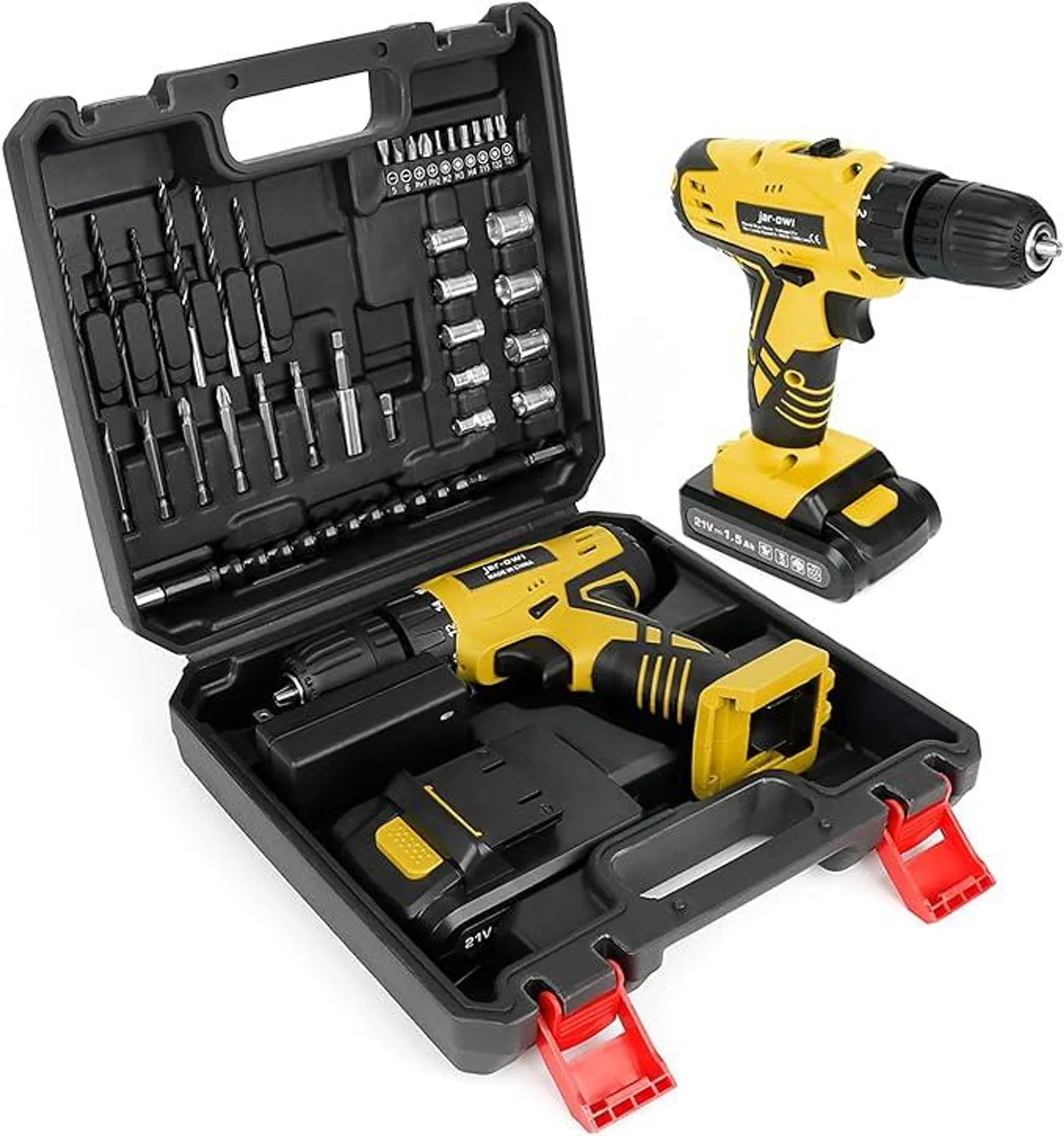 Portable 21V Power Drill Set with 37PCS Drill Bit,Cordless Drill Kit with Battery and Charger,Jar-owl Home Tool Kit with Electric Drill,Power Tool Combo Kit for Men Women Office Repair Maintain-Yellow