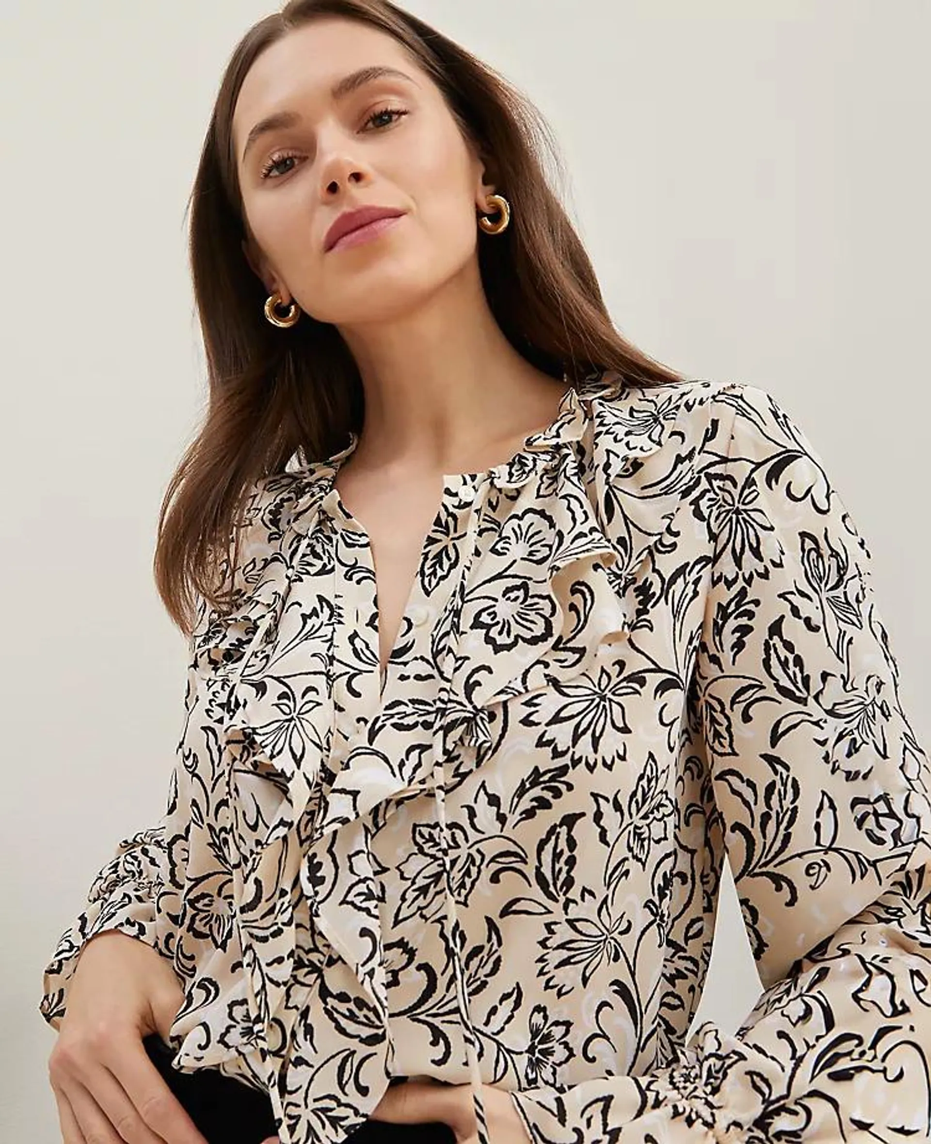Floral Tie Neck Ruffle Popover