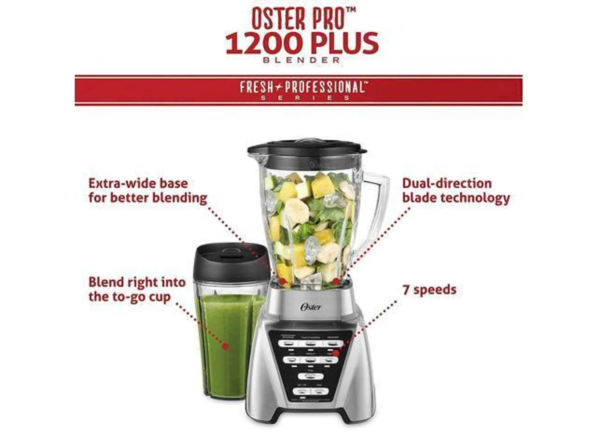 Oster Blender | Pro 1200 with Glass Jar, 24-Ounce Smoothie Cup, Brushed Nickel