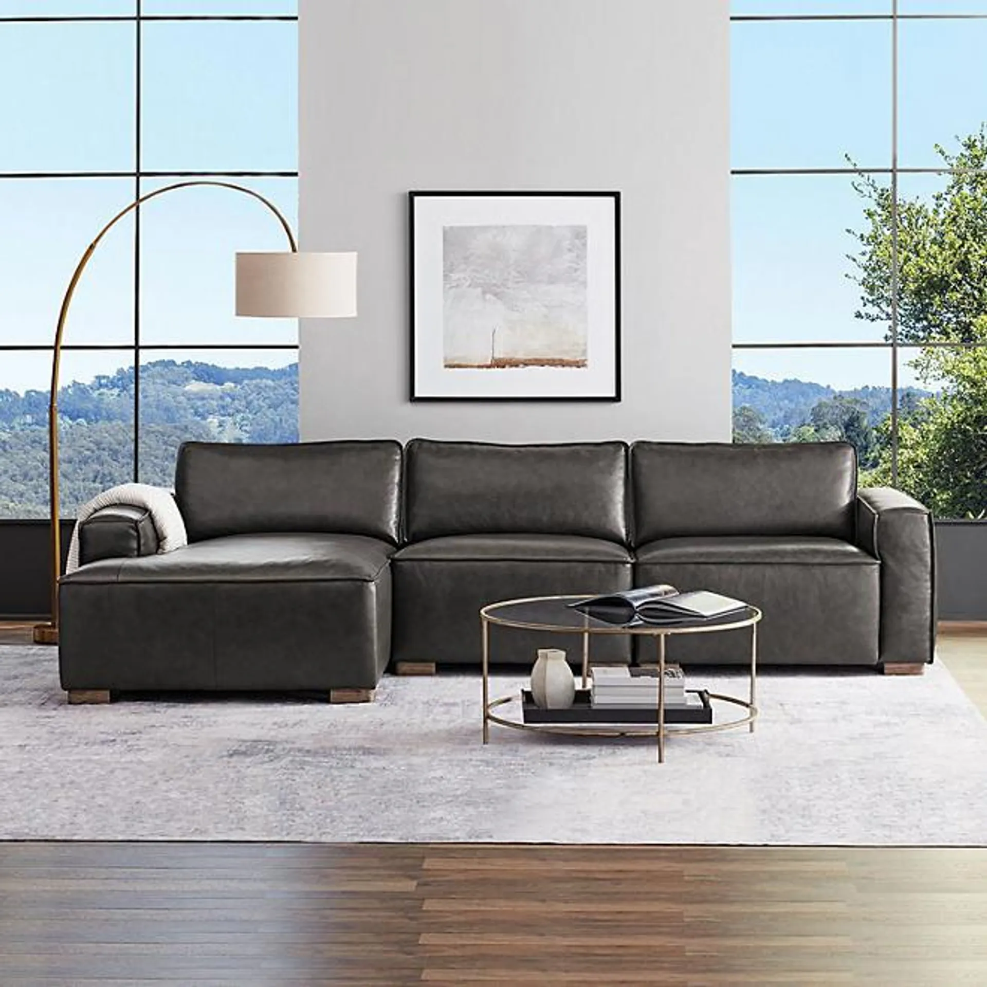 Member's Mark Modern Jameson Leather Sofa Chaise, Dark Gray