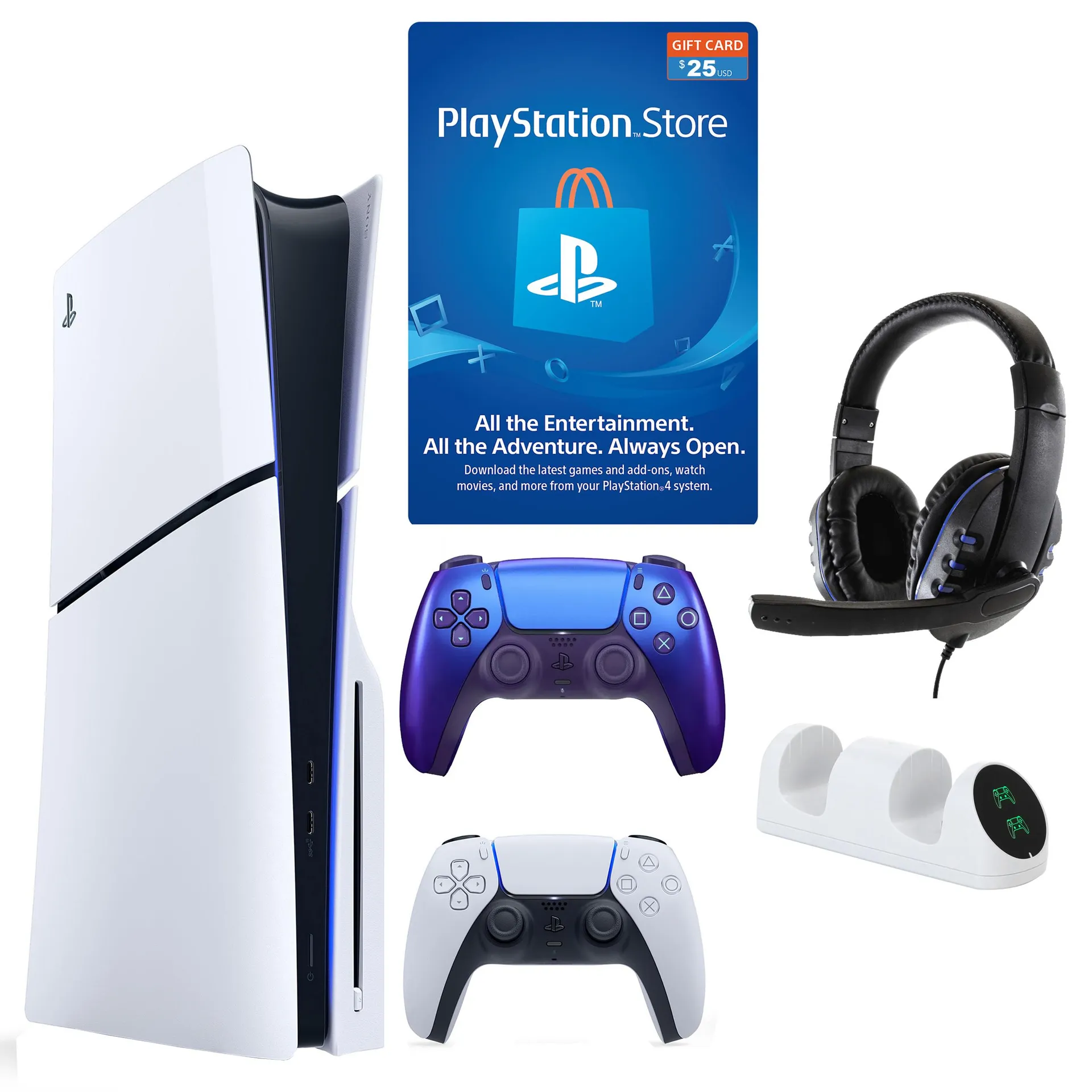 PlayStation 5 (PS5) PS5 Slim with $25 PSN, Extra Controller & Accessories