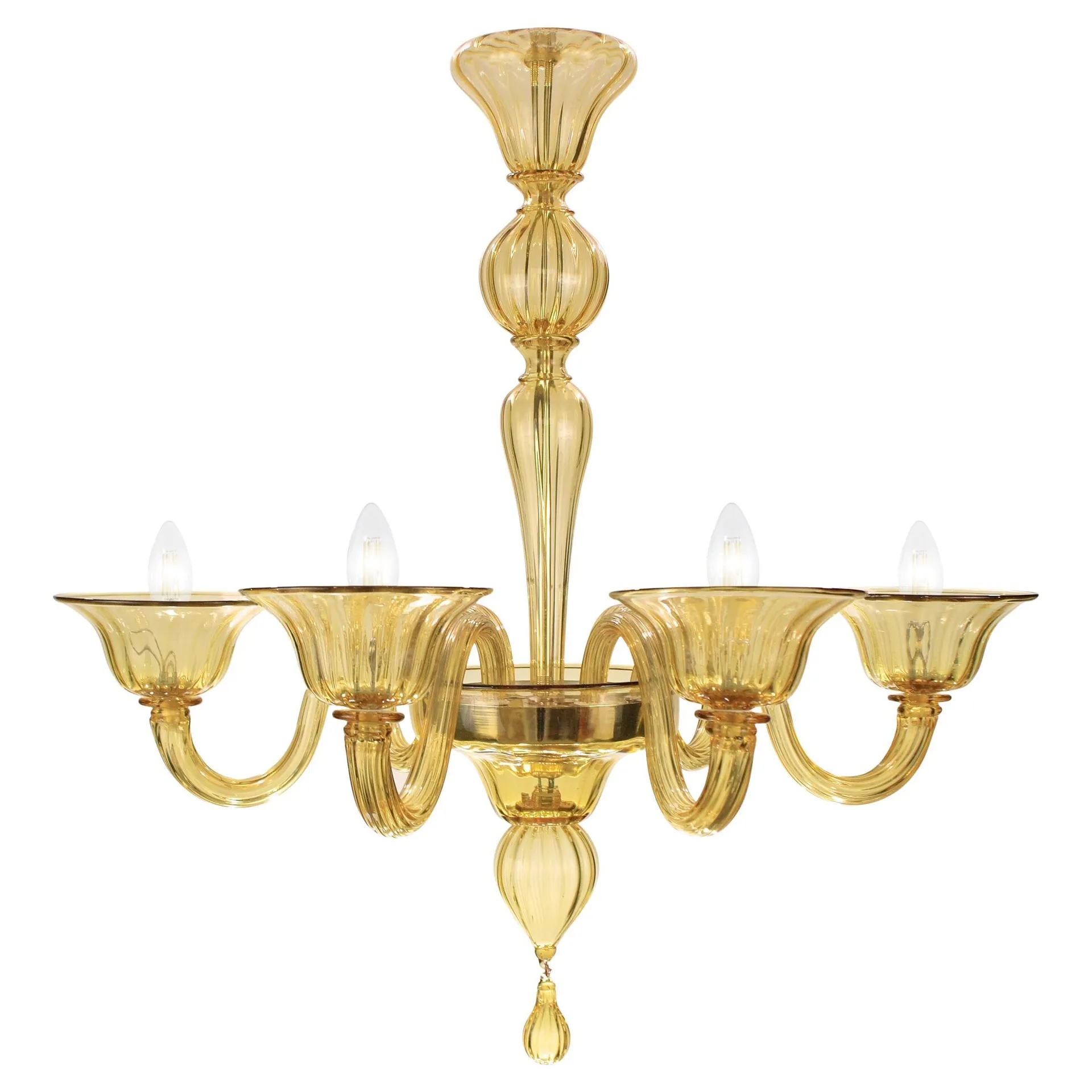 Simplicissimus Chandelier, 6 Arms Amber Murano Glass by Multiforme