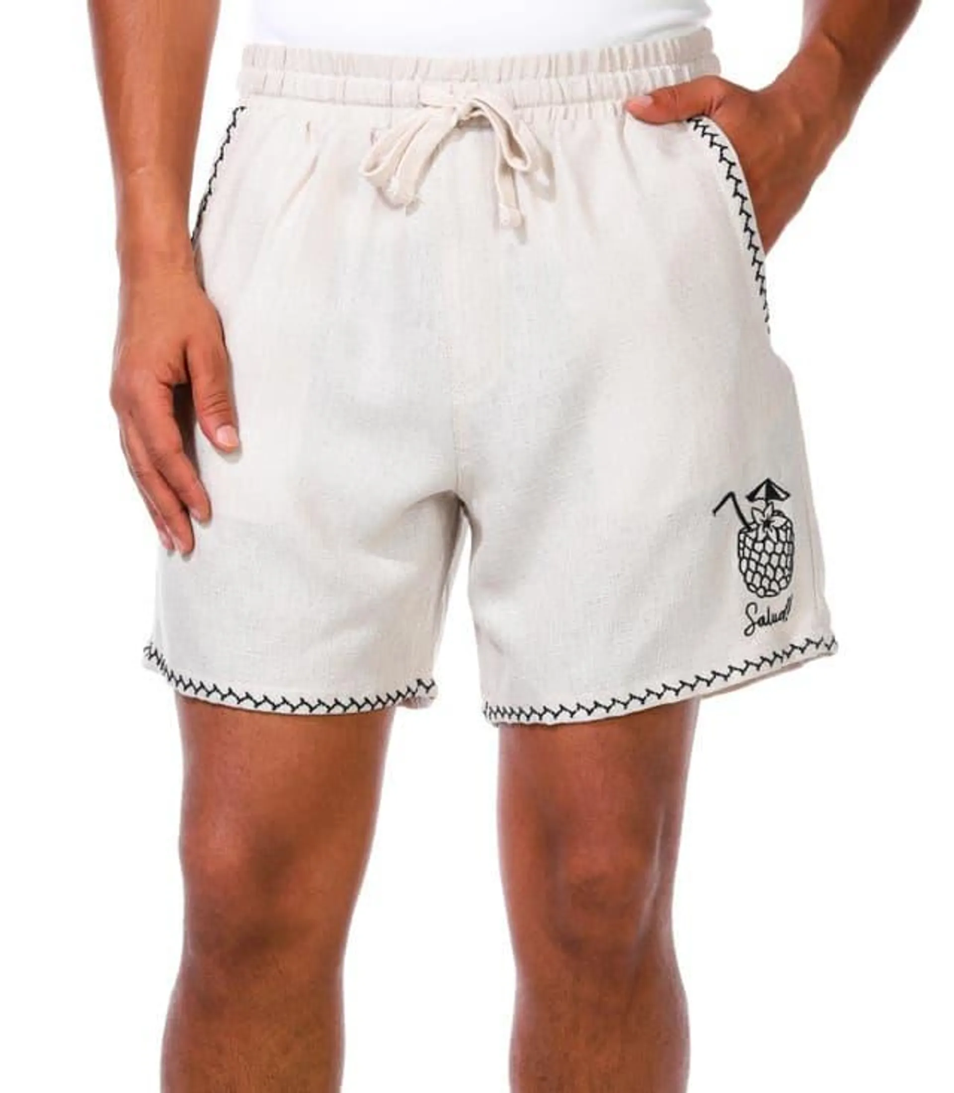 Malibu Mens 6-Inch Linen Like Embroidered Shorts