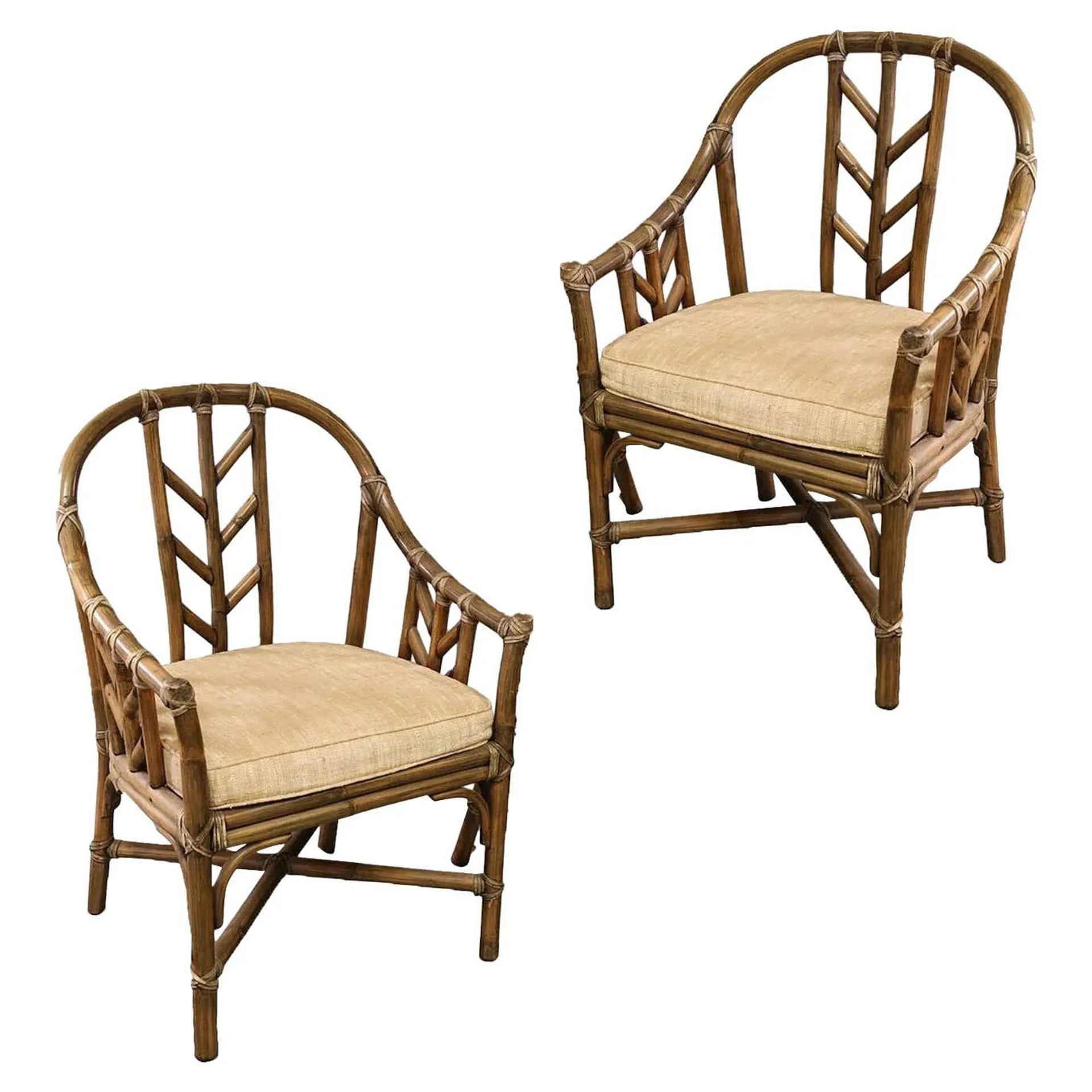 Rattan and Leather M-71 Occasional Chair by Elinor McGuire, Pair