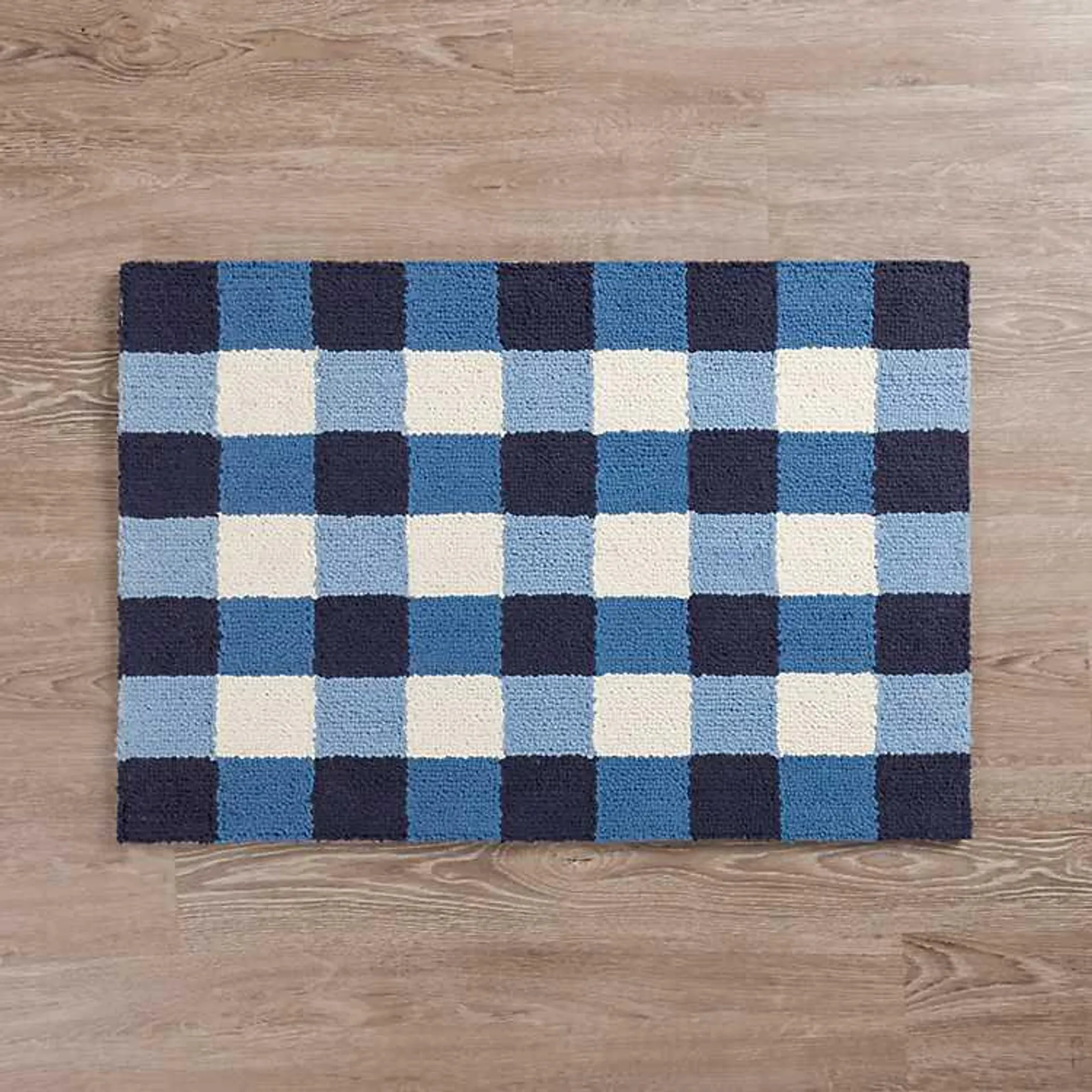 Navy Plaid Hooked Accent Rug