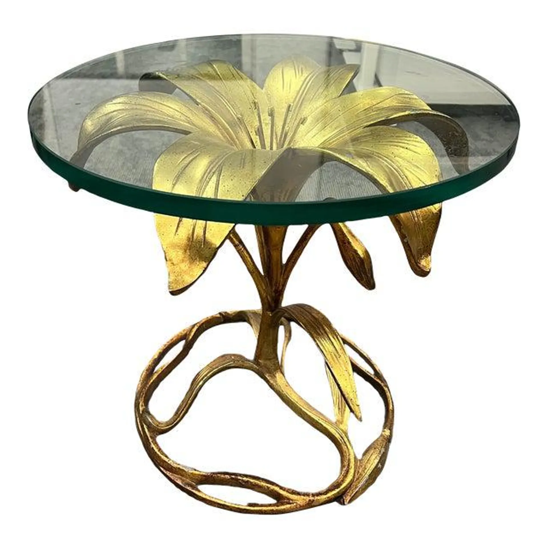 Vintage Arthur Court Gold Lily Glass Side Table