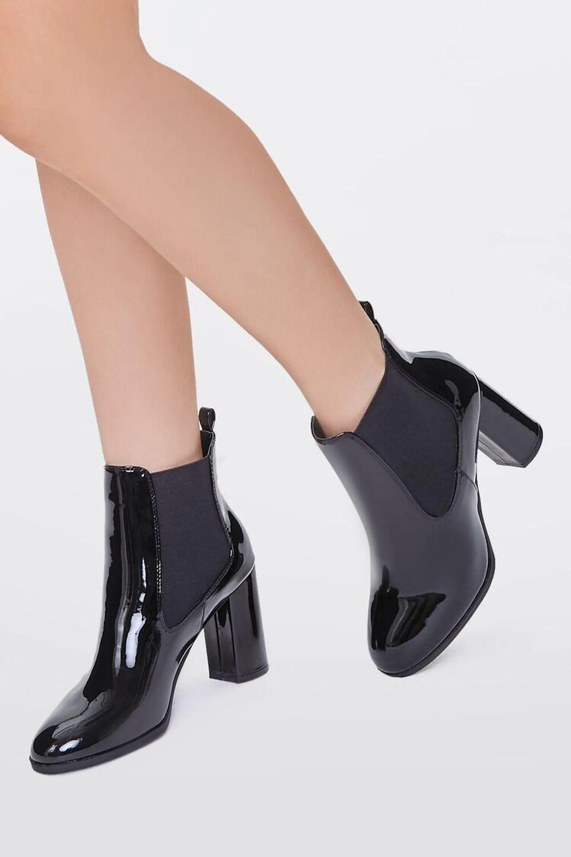 Faux Patent Leather Chelsea Booties