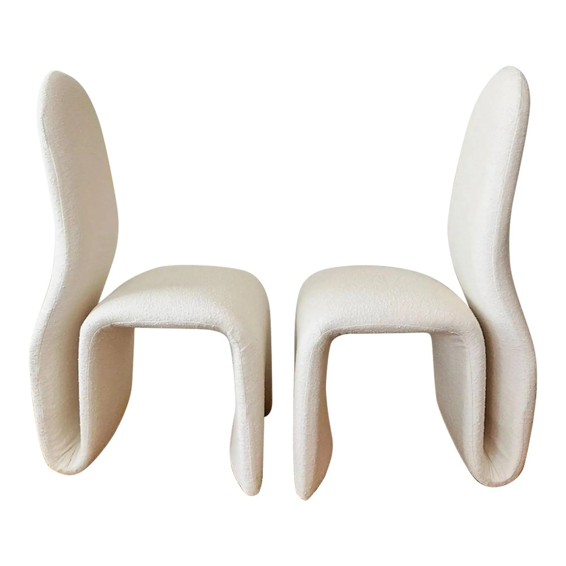 Jan Ekselius Attributed 1970's Pair of Side Chairs Newly Upholstered in White Tweed