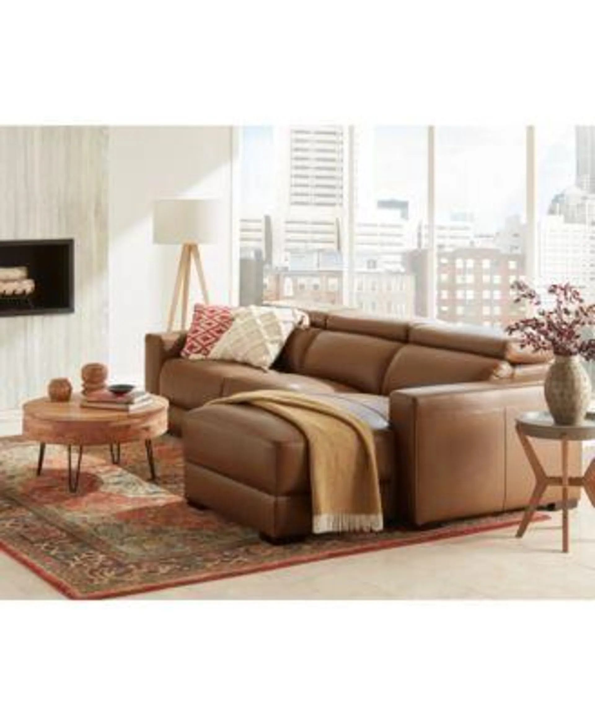 Nevio Leather Power Headrest Sectional Collection, Created for Macy's