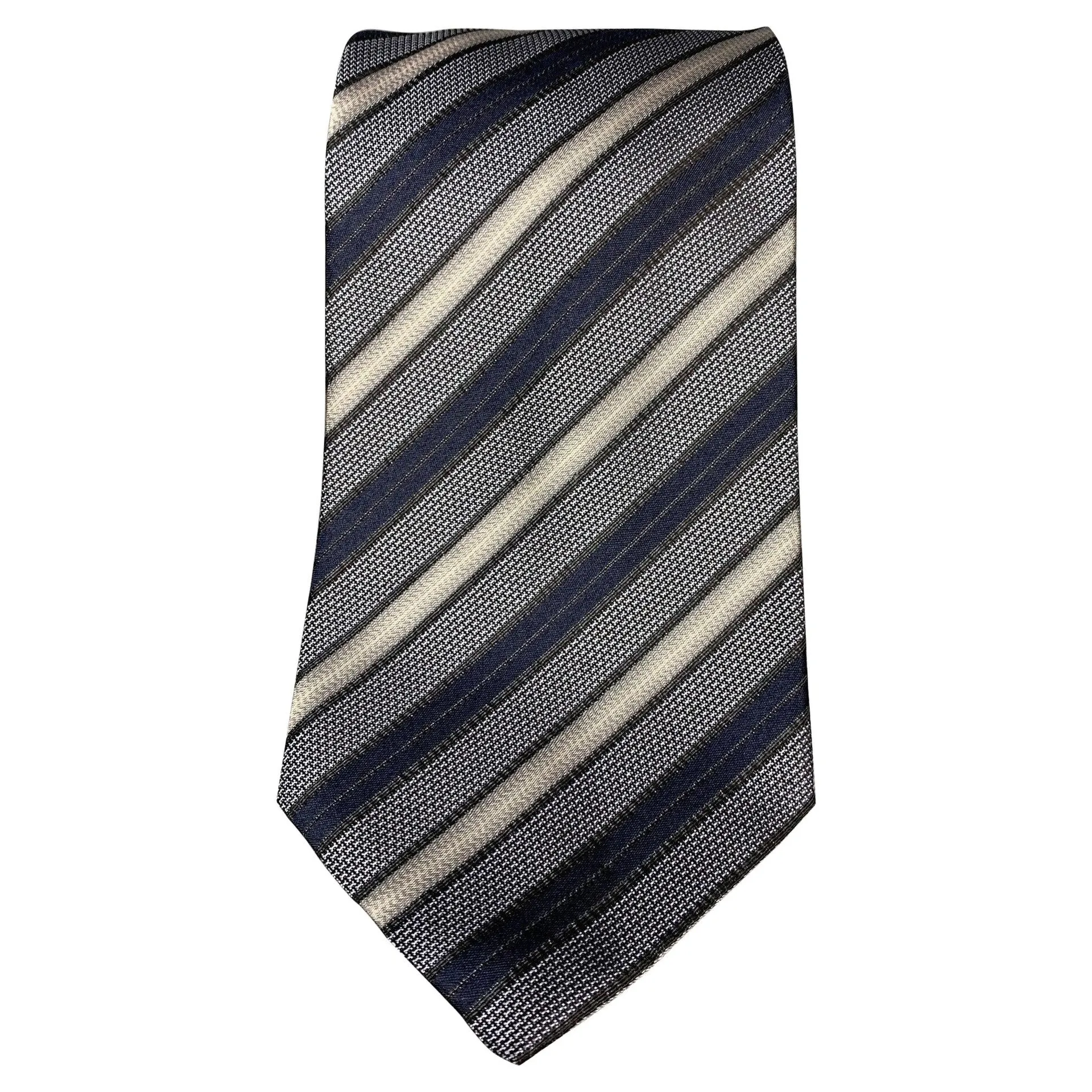 HUGO BOSS Charcoal, Black and Dark Blue Strip Silk Tie