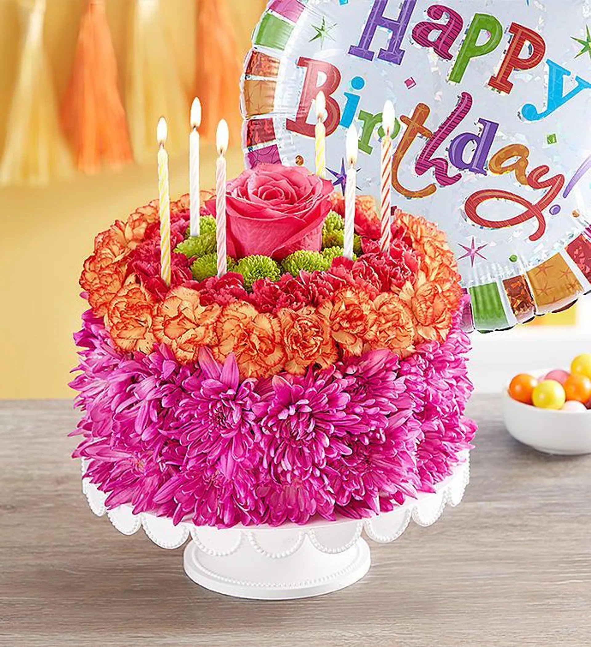 Birthday Wishes Flower Cake ® Vibrant