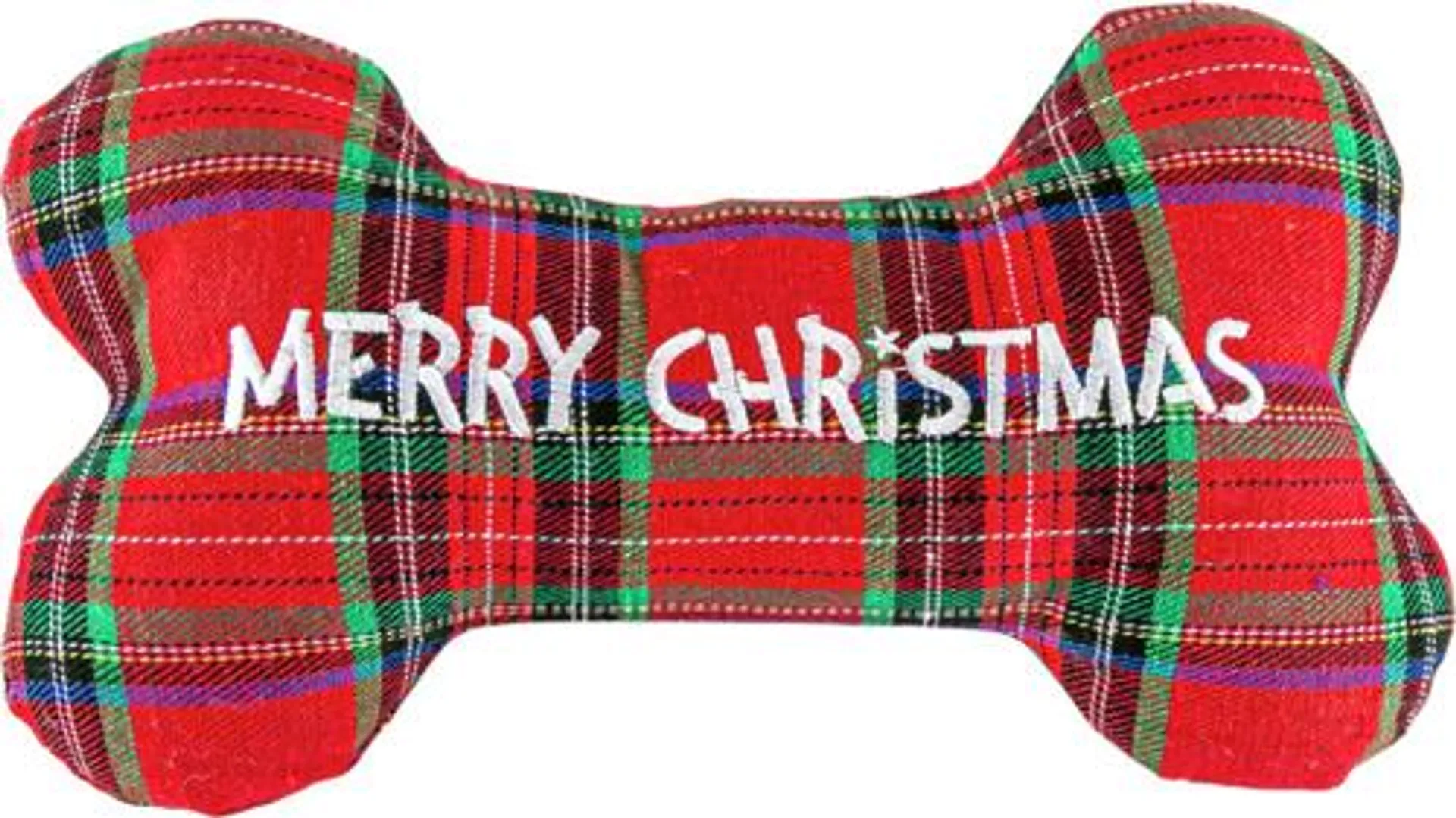 Play On Holiday Dog Toy Plush Plaid Bone