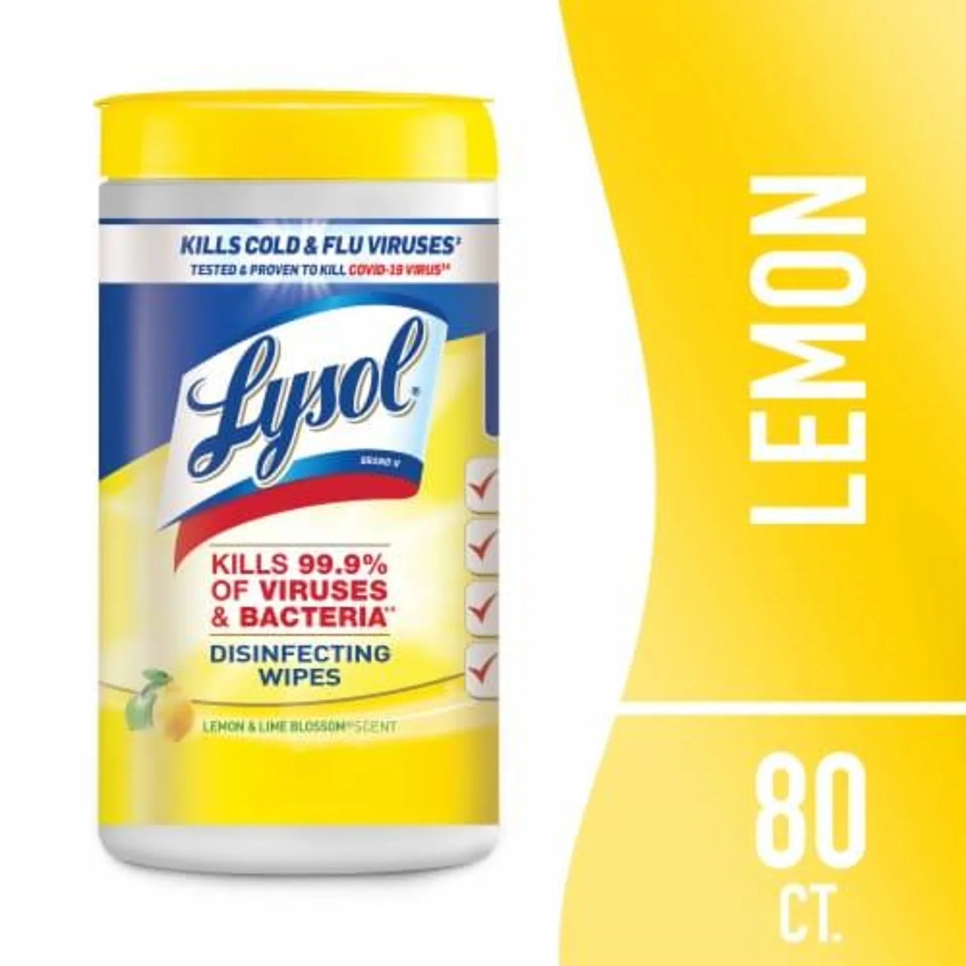 Lysol Disinfecting Wipes, Sanitizing Antibacterial Cleaning Wipes, Lemon and Lime Blossom, 80 ct