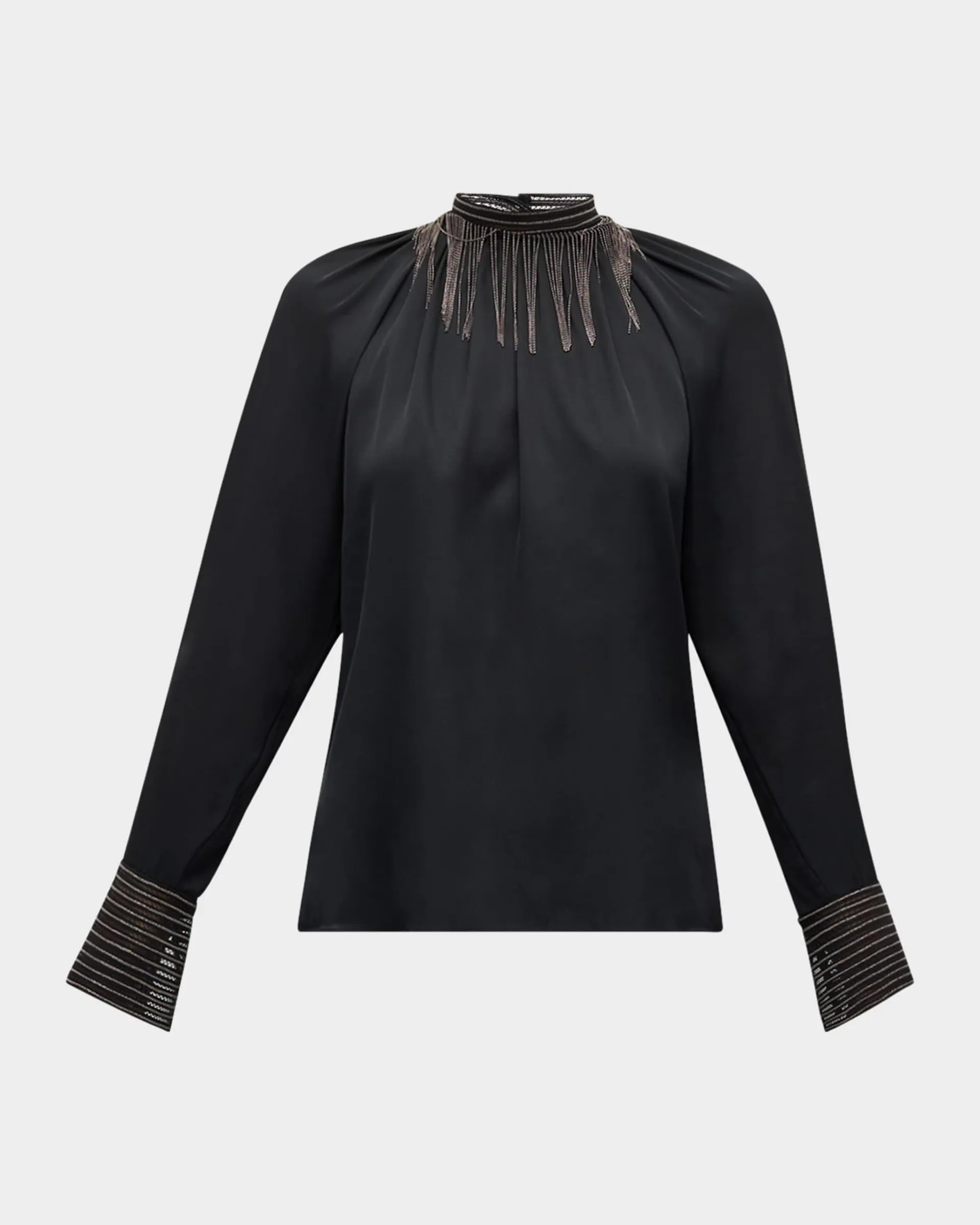 Long-Sleeve Blouse with Chain Neck Detail