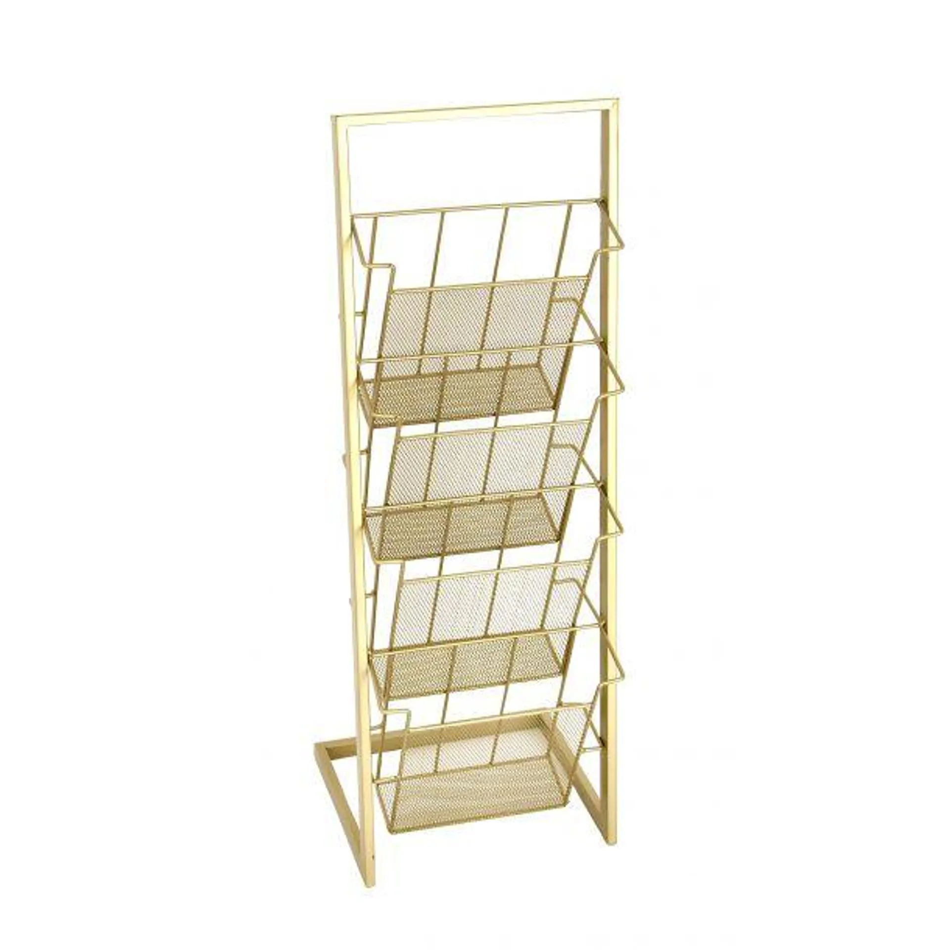 Marisol + Daisy Contemporary 34" Metal 4-Slot Magazine Holder with Tall Stand - Gold