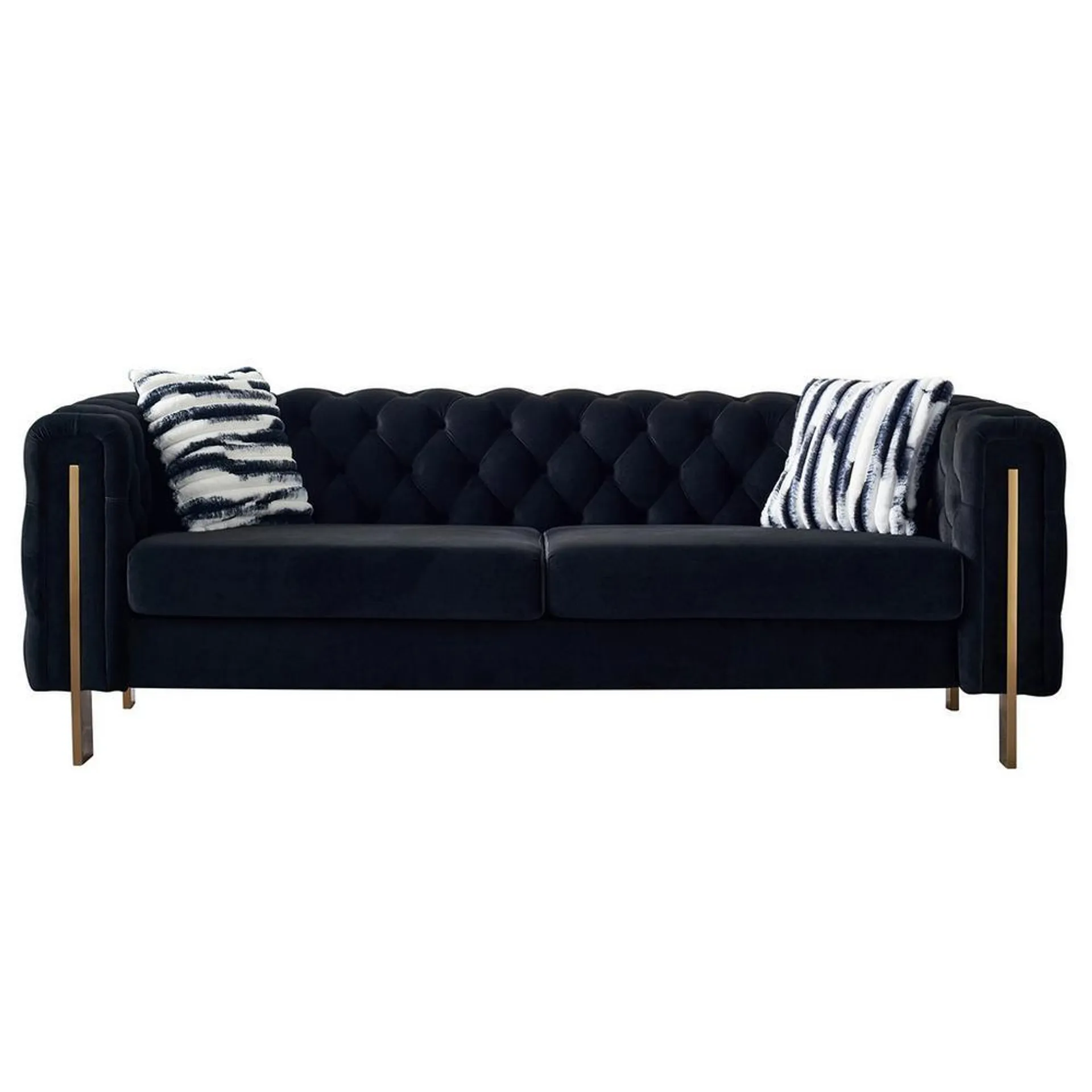 Davenport Black Velvet Tuft Sofa with Pillows