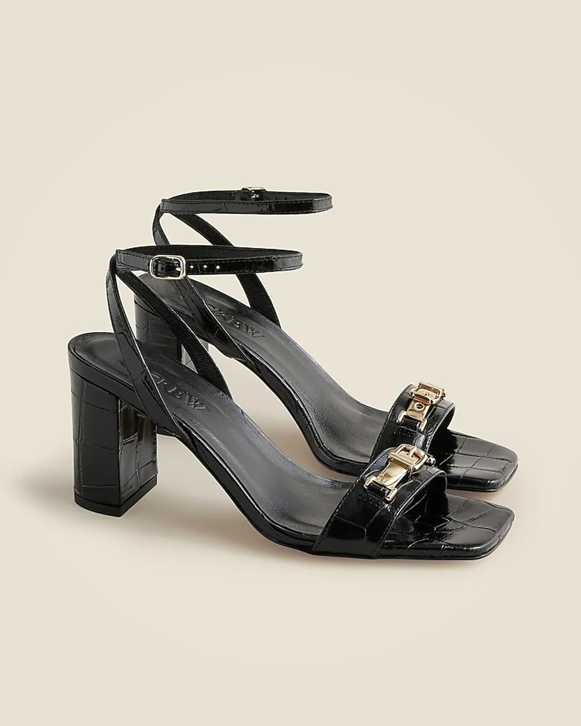 Evelyn buckle-strap sandal heels in croc-embossed Italian leather