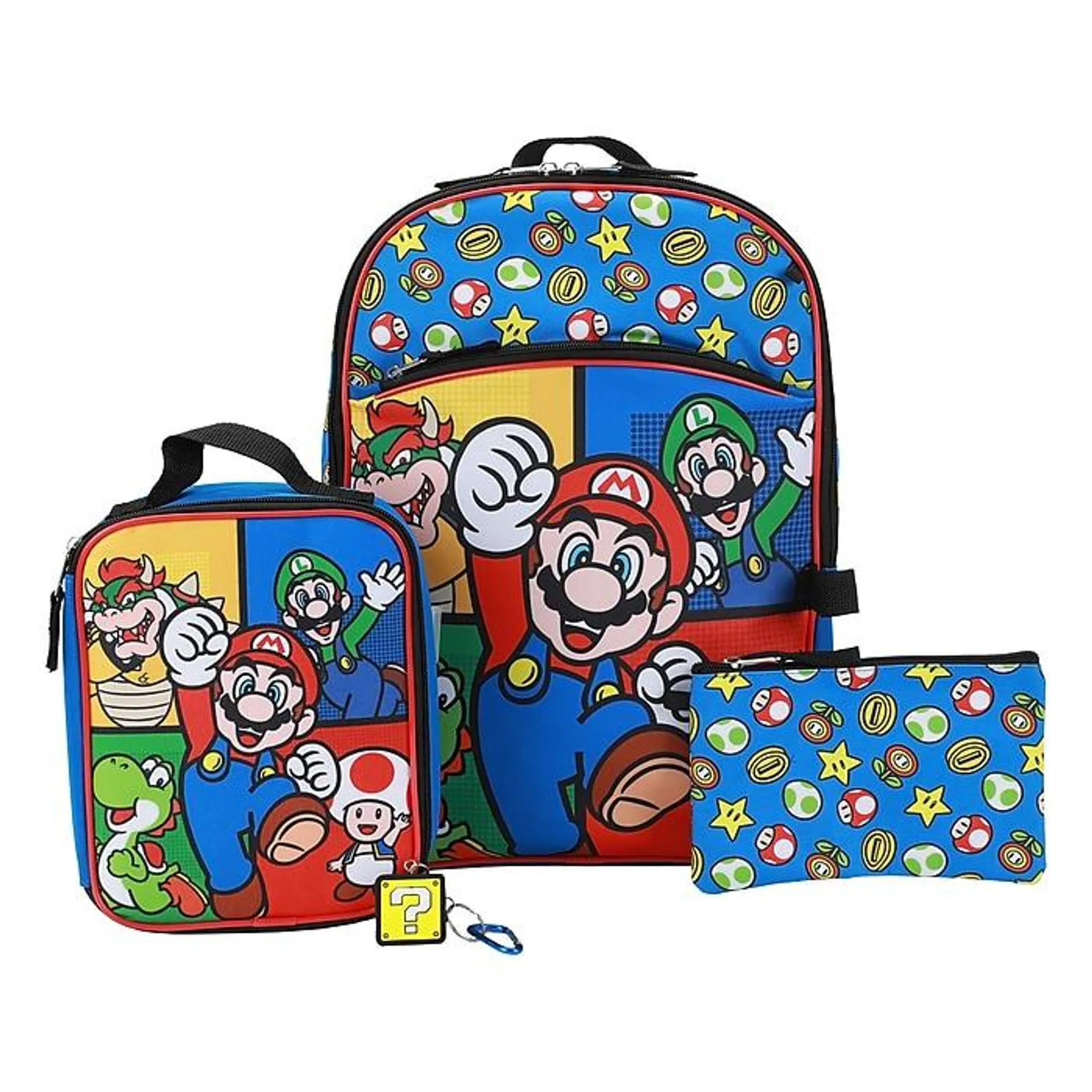 Bioworld Kids' 5-Piece Super Mario Backpack Set,