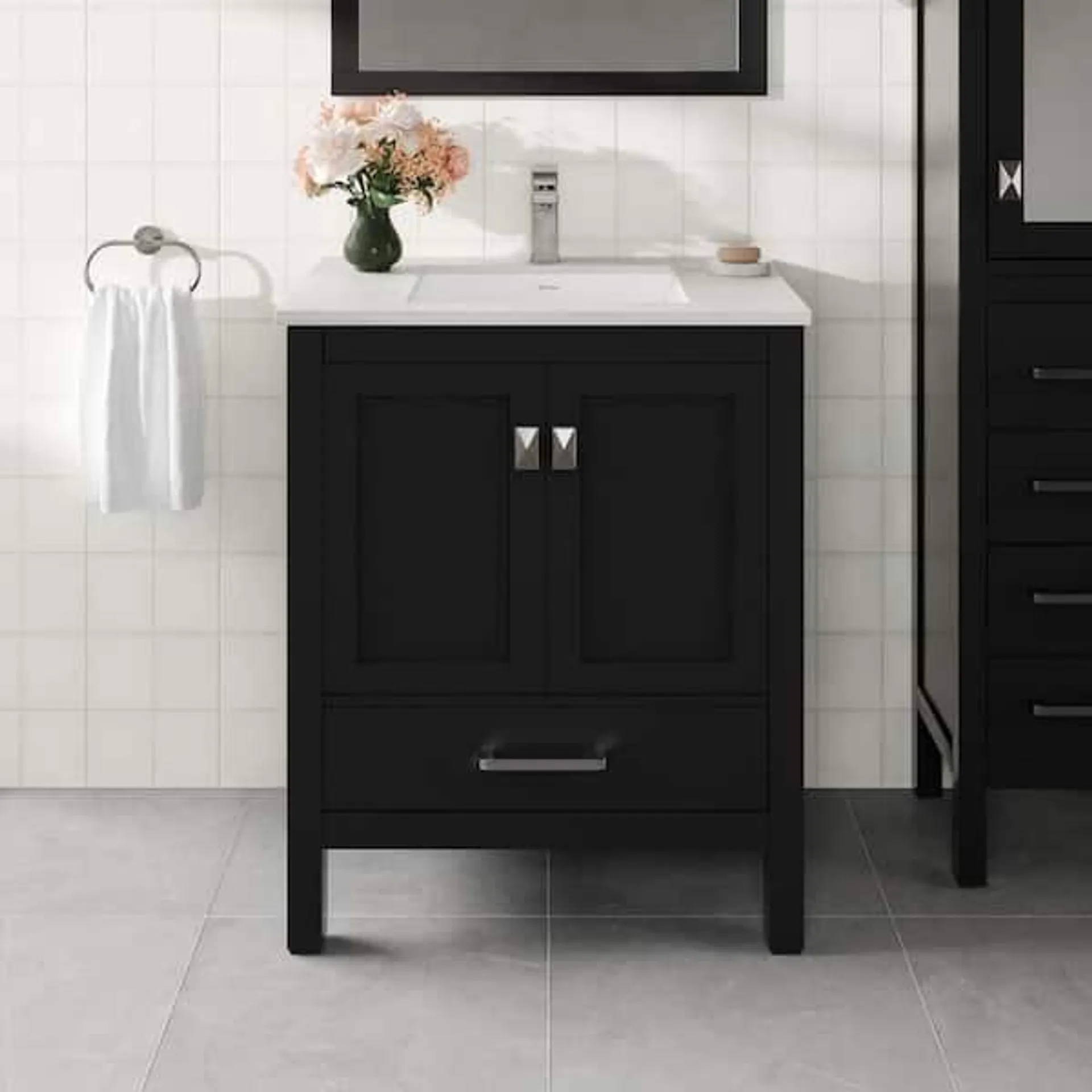 London 30 in. W x 18 in. D x 34 in. H Bathroom Vanity in Espresso with White Carrara Marble Top with White Sink