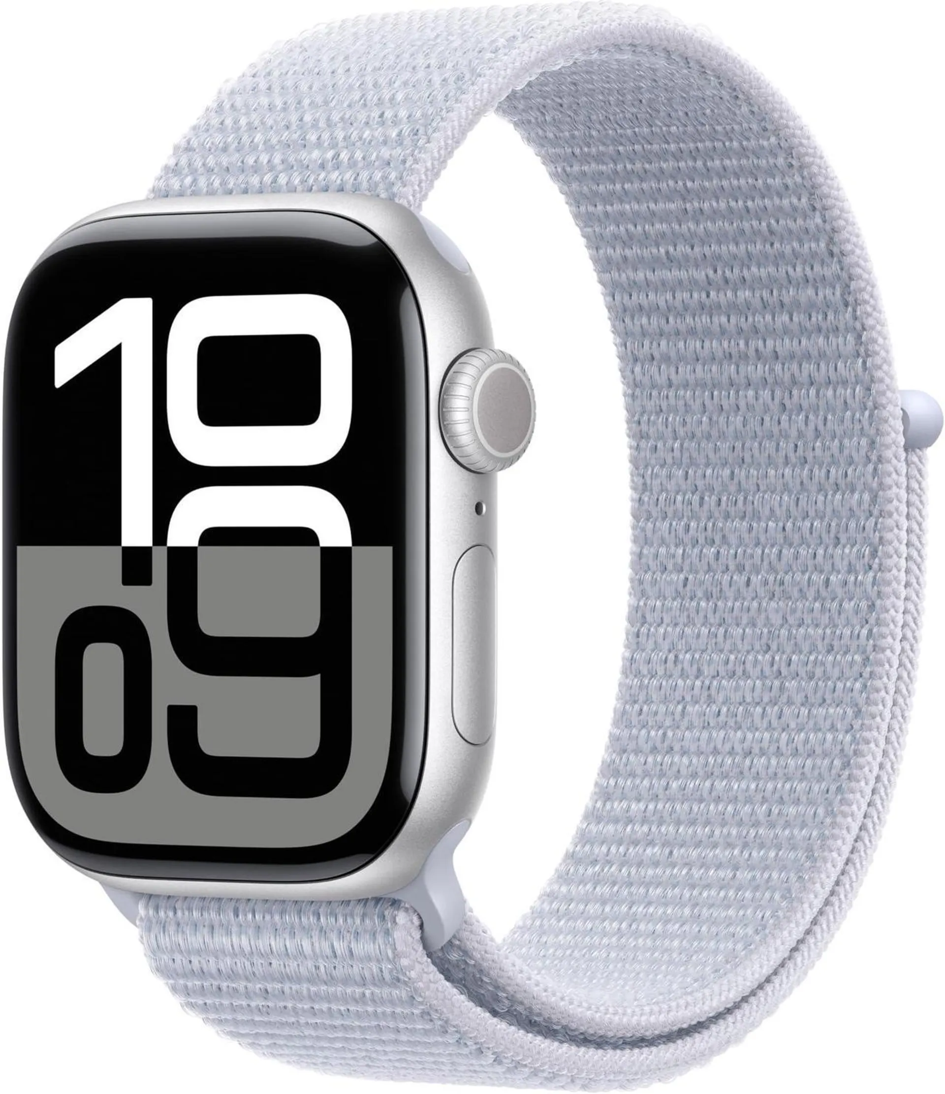 Apple Watch Series 10 [GPS 42mm case] Smartwatch with Silver Aluminium Case with Blue Cloud Sport Loop. Fitness Tracker, ECG App, Always-On Retina Display, Carbon Neutral