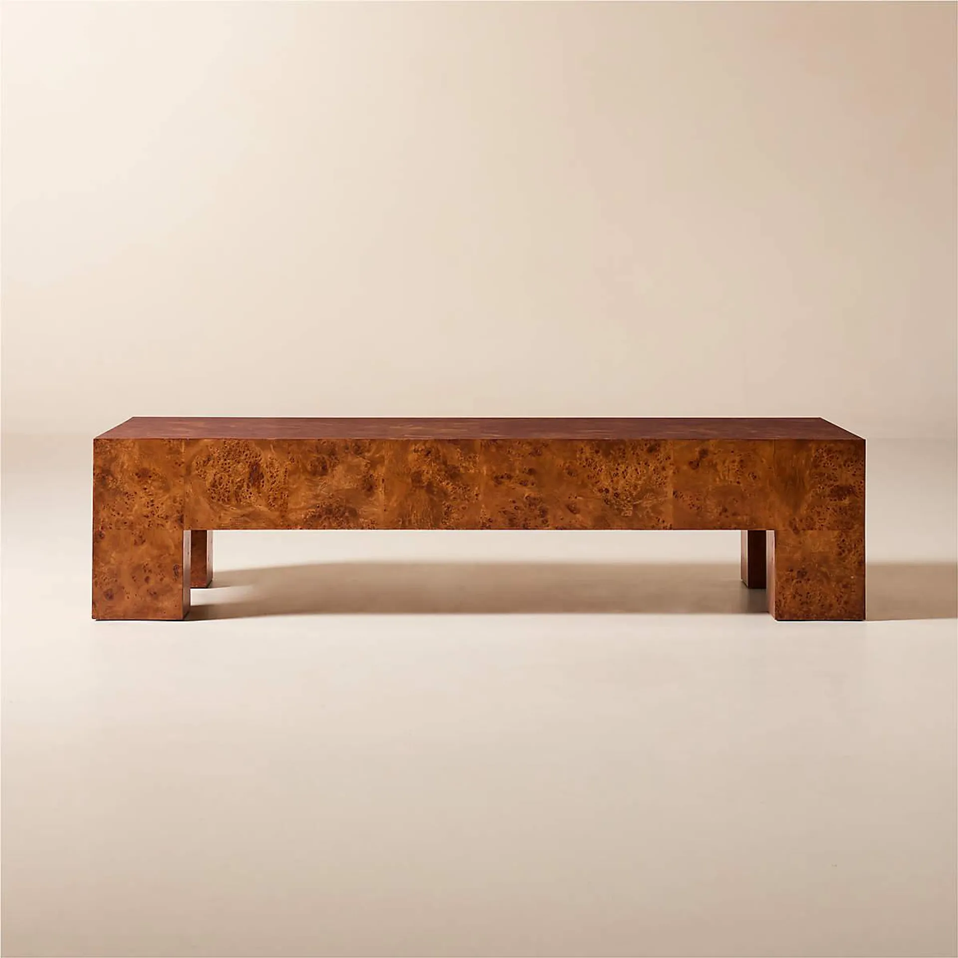 Scatola Rectangle Brown Burl Wood Coffee Table