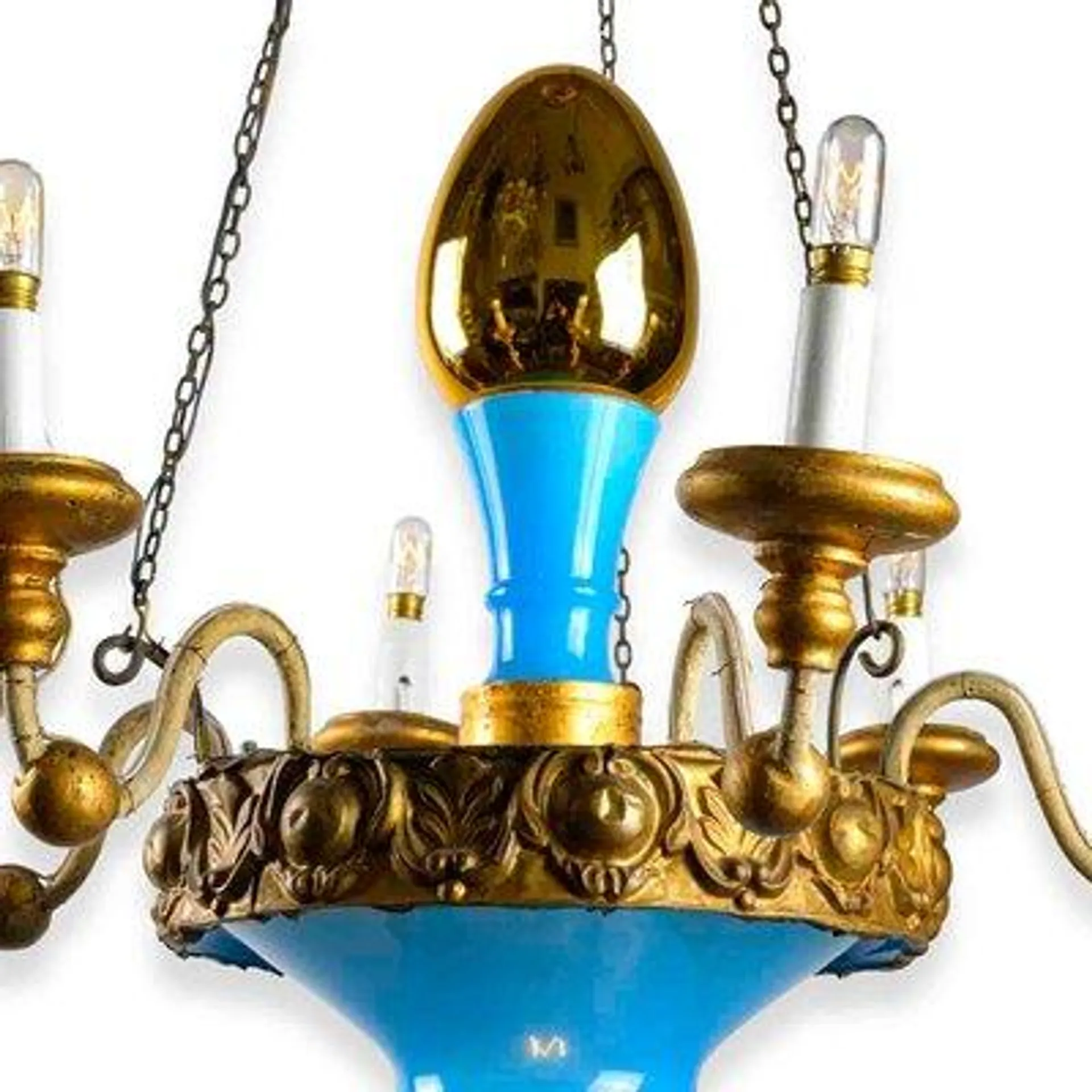 19th Century Turquoise and Golden Chandelier Lucca