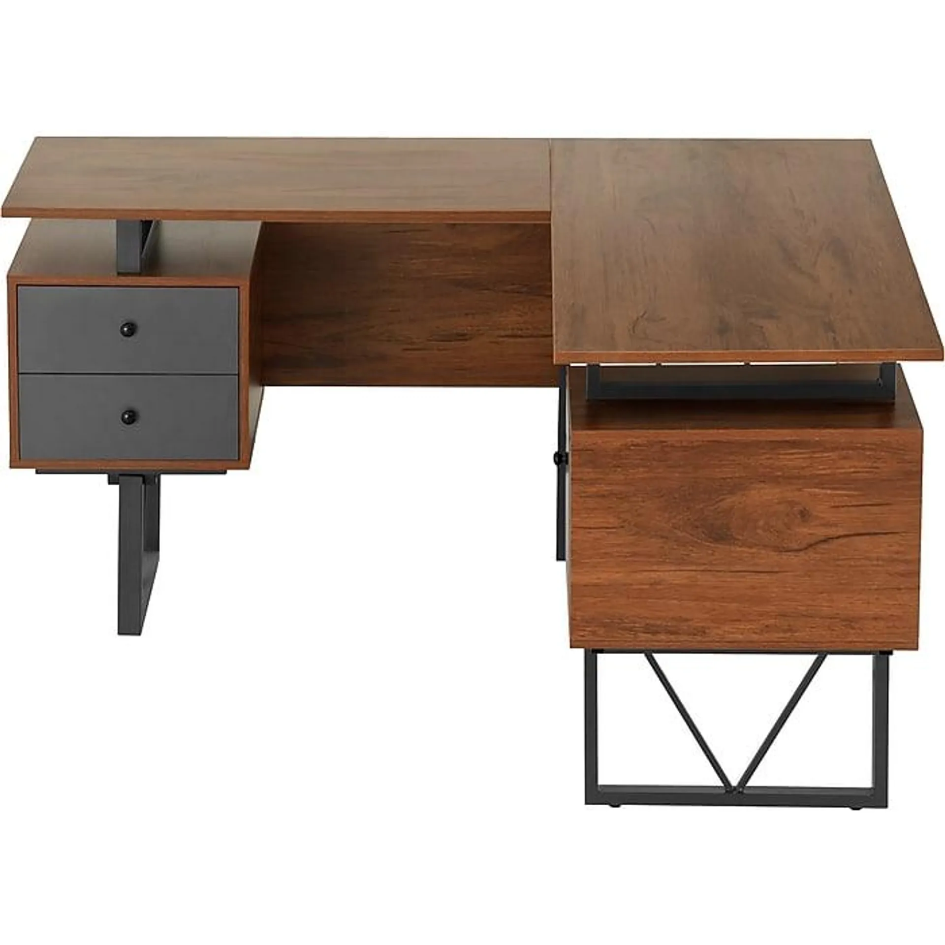 Techni Mobili 59" L-Shaped Desk with Drawers and File Cabinet,