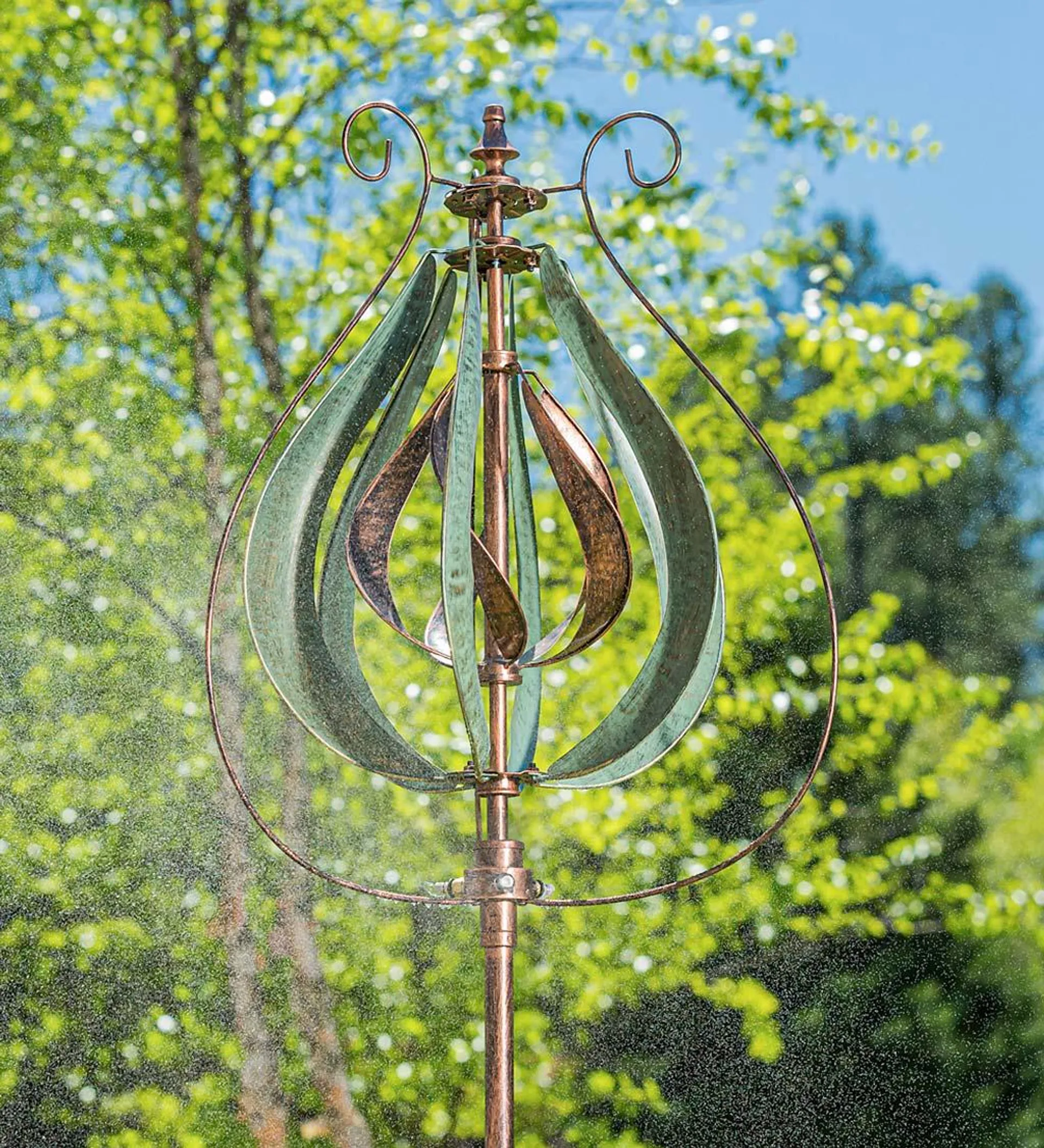 Misting Tulip Wind Spinner – Copper and Verdigris