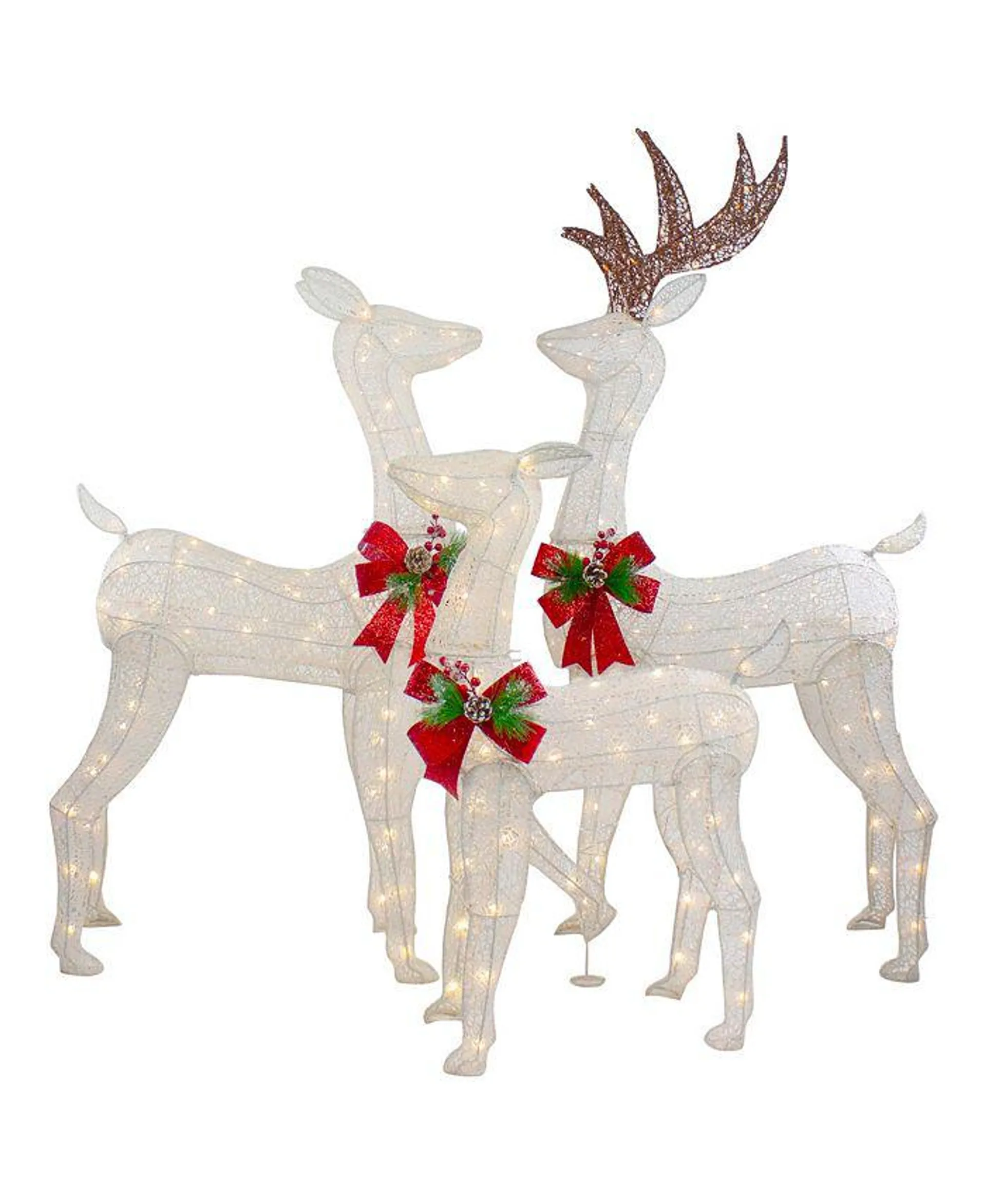 LED Lighted Glittered Reindeer Family Outdoor Christmas Decorations Set, 3 Pieces