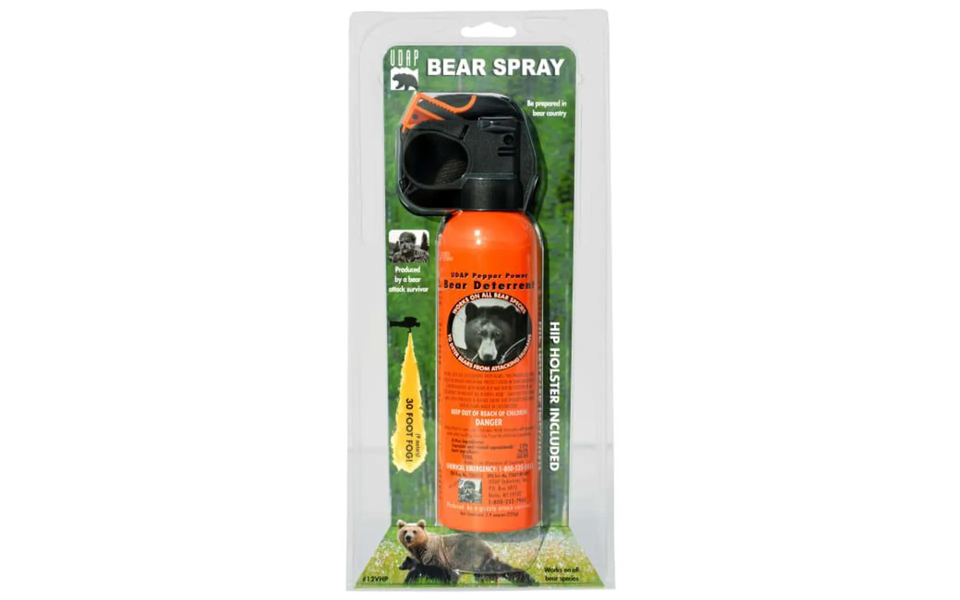 UDAP Pepper Power Safety Orange Bear Spray with Hip Holster