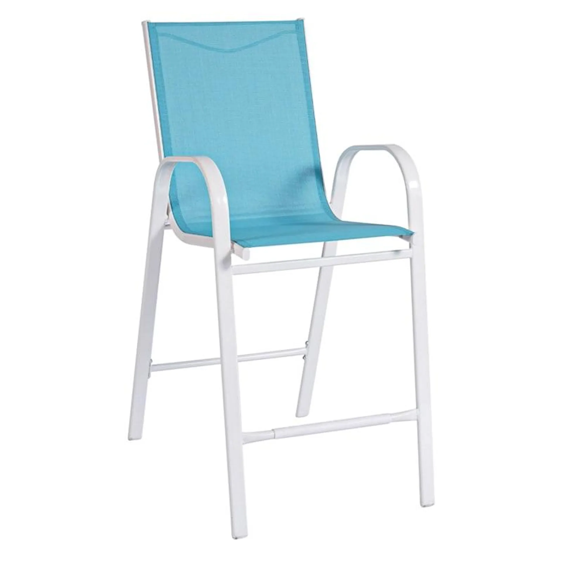 Stackable Aquarelle Blue Sling Patio Barstool with White Frame