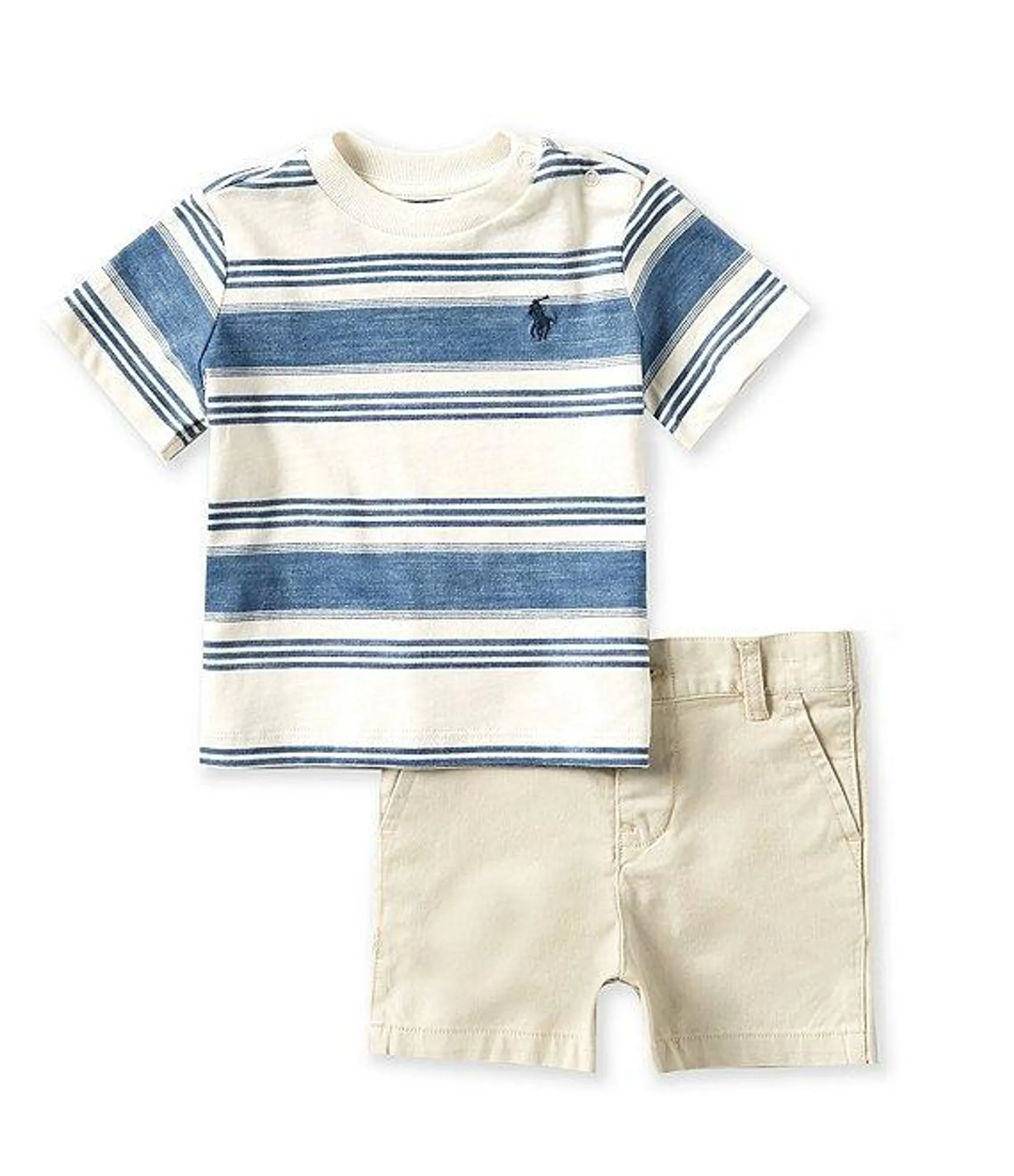 Baby Boys 3-24 Months Short Sleeve Striped Jersey T-Shirt & Chino Shorts Set